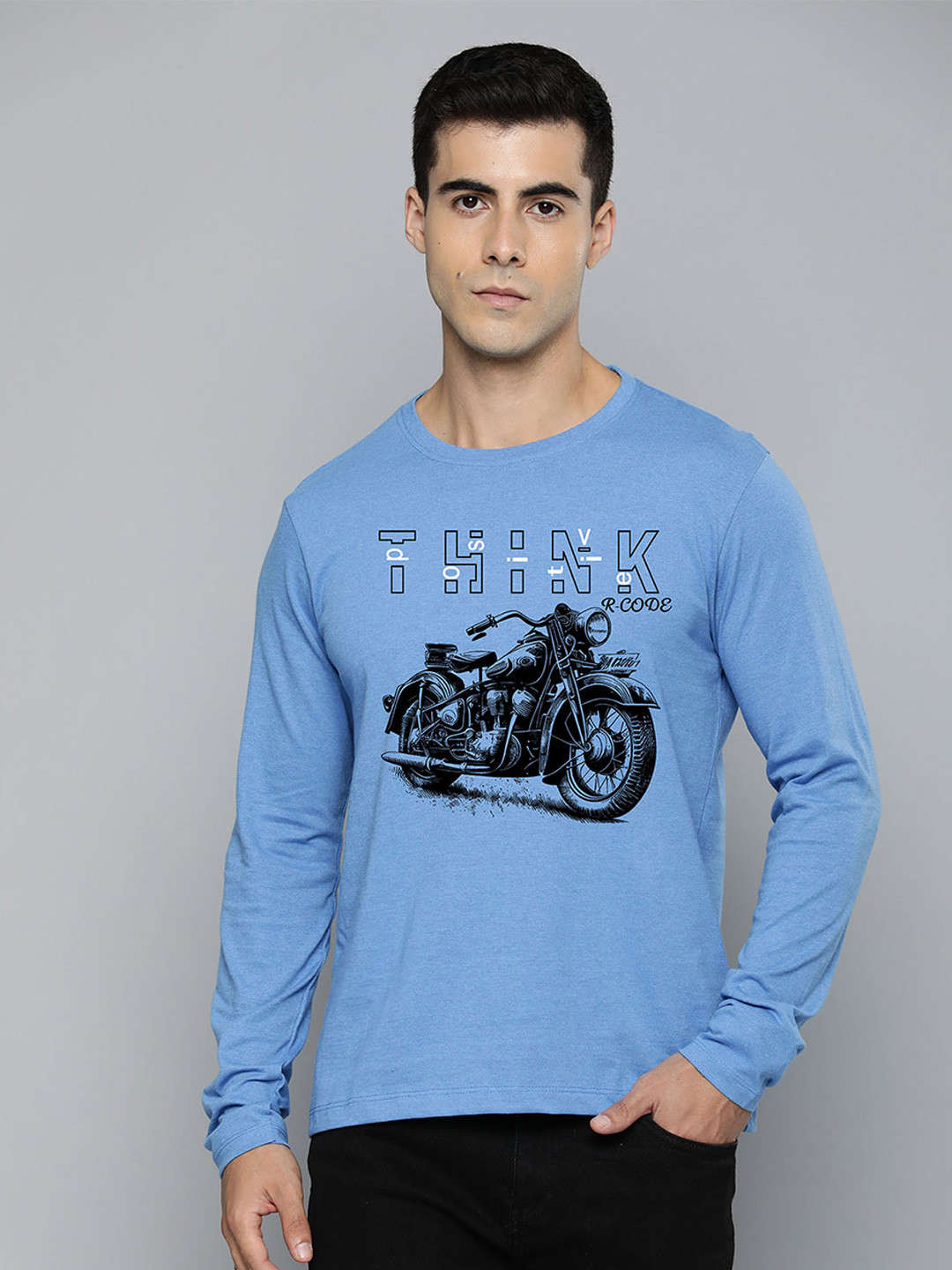 

R.Code by The Roadster Lifestyle Co. Men Graphic Printed Round Neck Cotton T-shirt, Blue