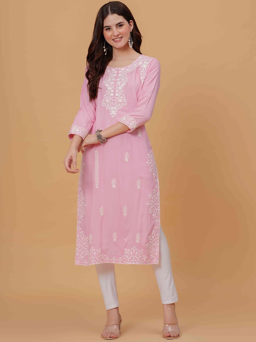 

ALEXEY JAY Floral Embroidered Sequinned Straight Kurta, Pink