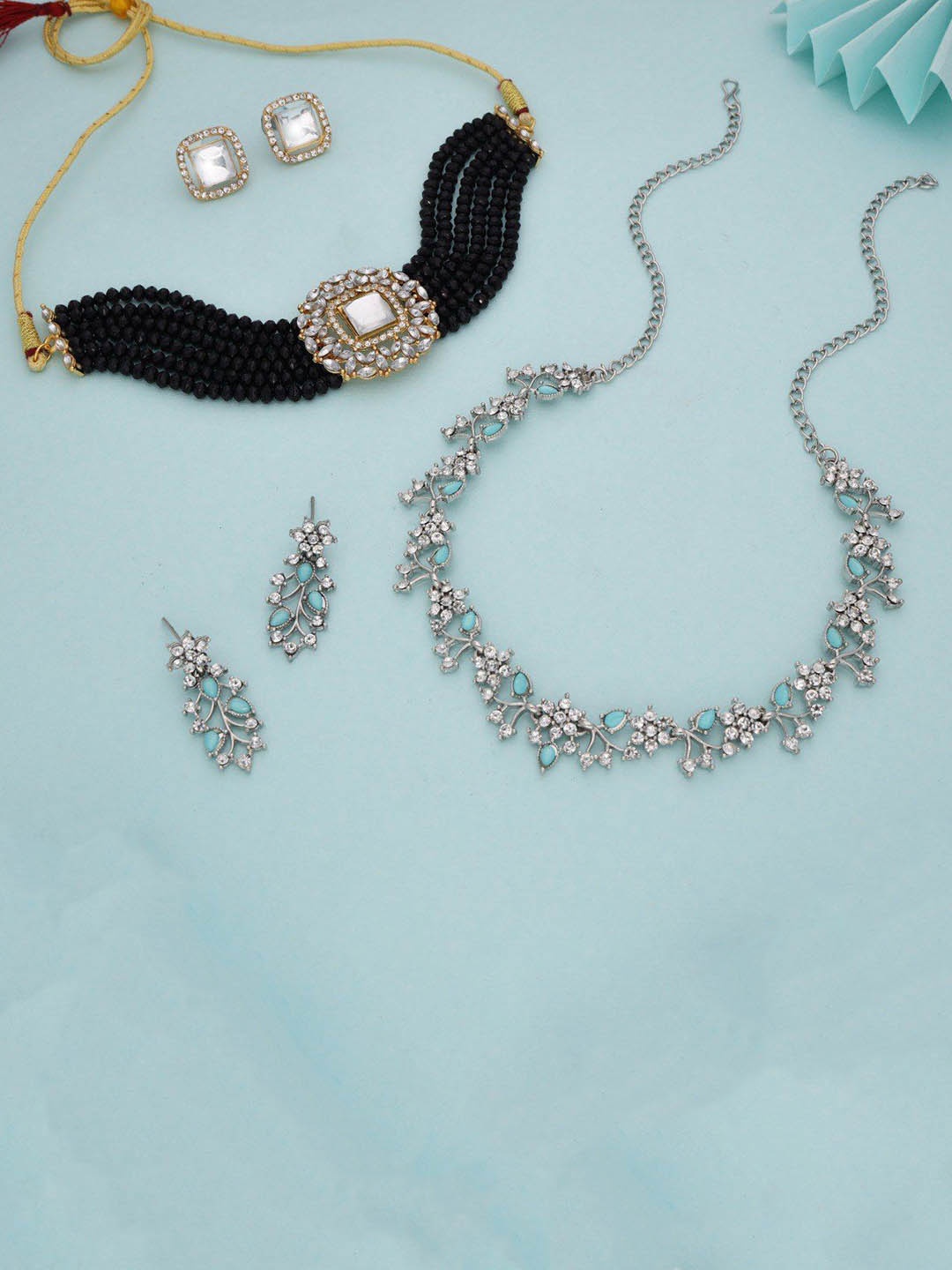 

Lyriss Set Of 2 Silver-Plated American Diamond Studded Jewellery Set