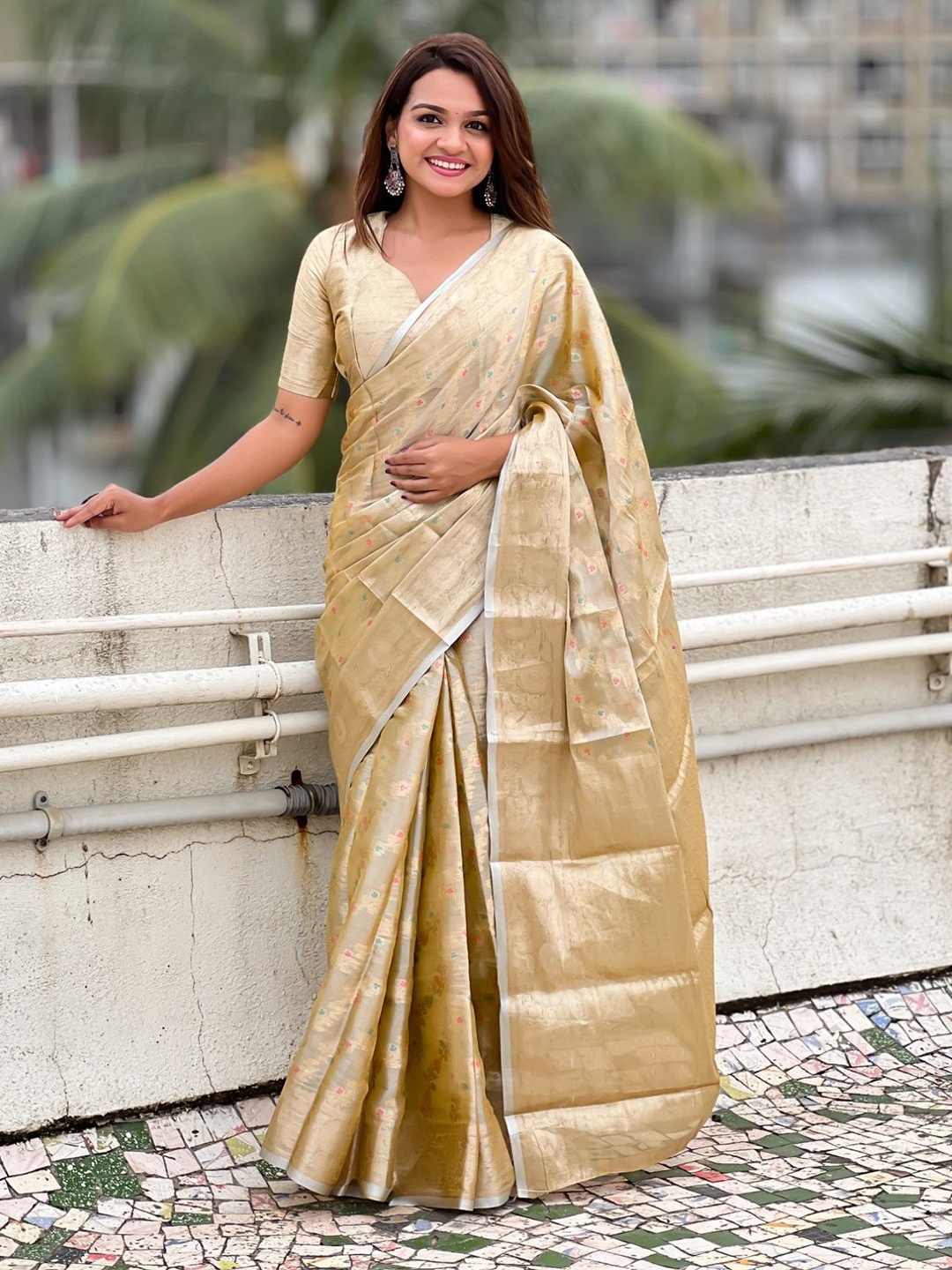 

Rangtulika Ethnics Women Ethnic Motifs Kanjeevaram Saree, Cream