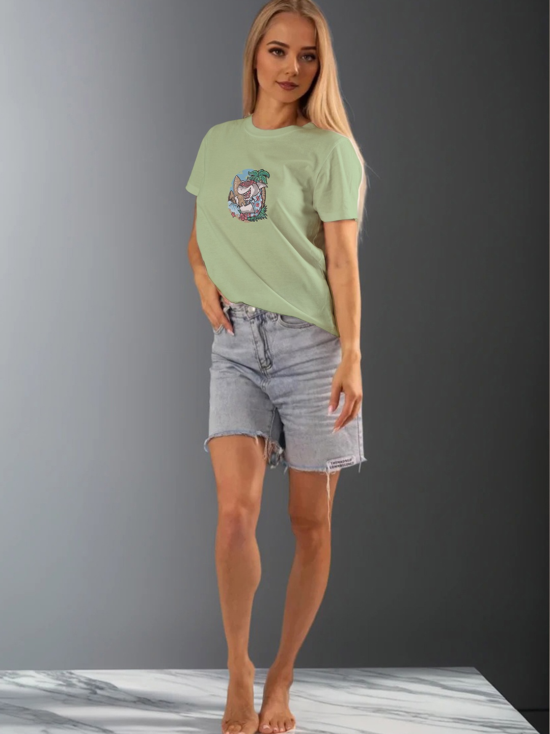 

Moda Rapido Women Typography Printed Extended Sleeves Applique T-shirt, Sea green