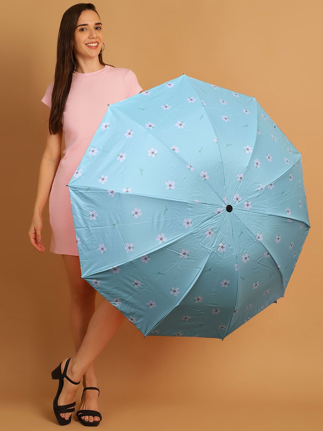 

LOOM LEGACY Manual 3 Fold Floral Umbrellas, Turquoise blue