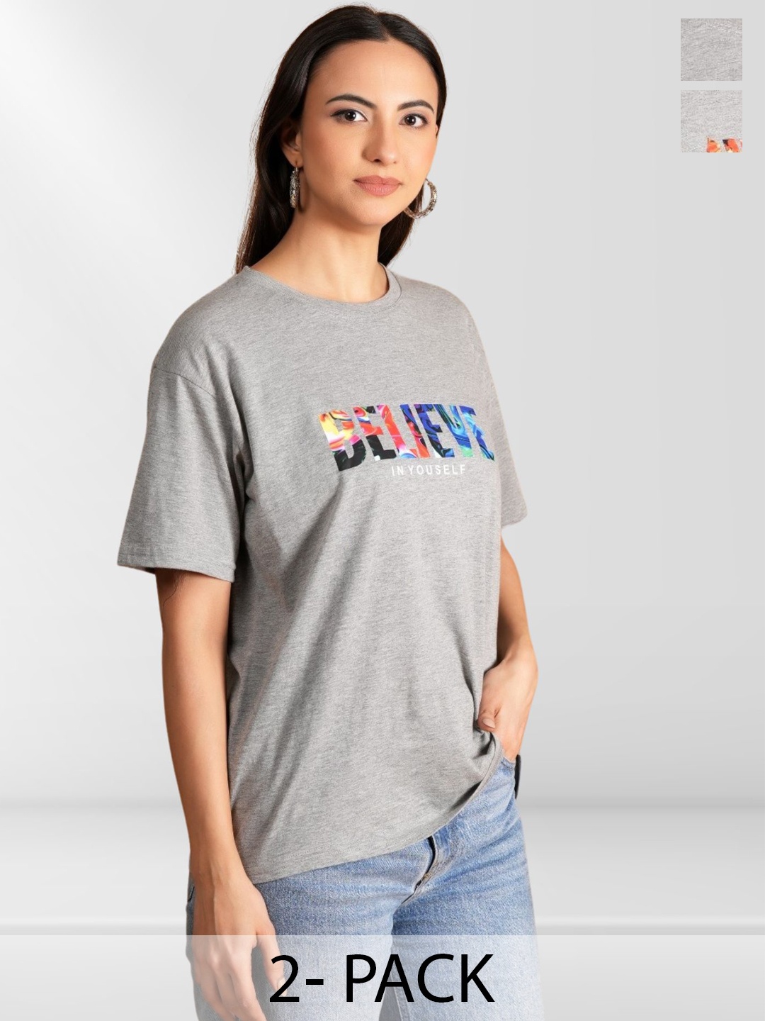 

BAESD Women Typography 2 Printed Extended Sleeves Applique T-shirt, Multi
