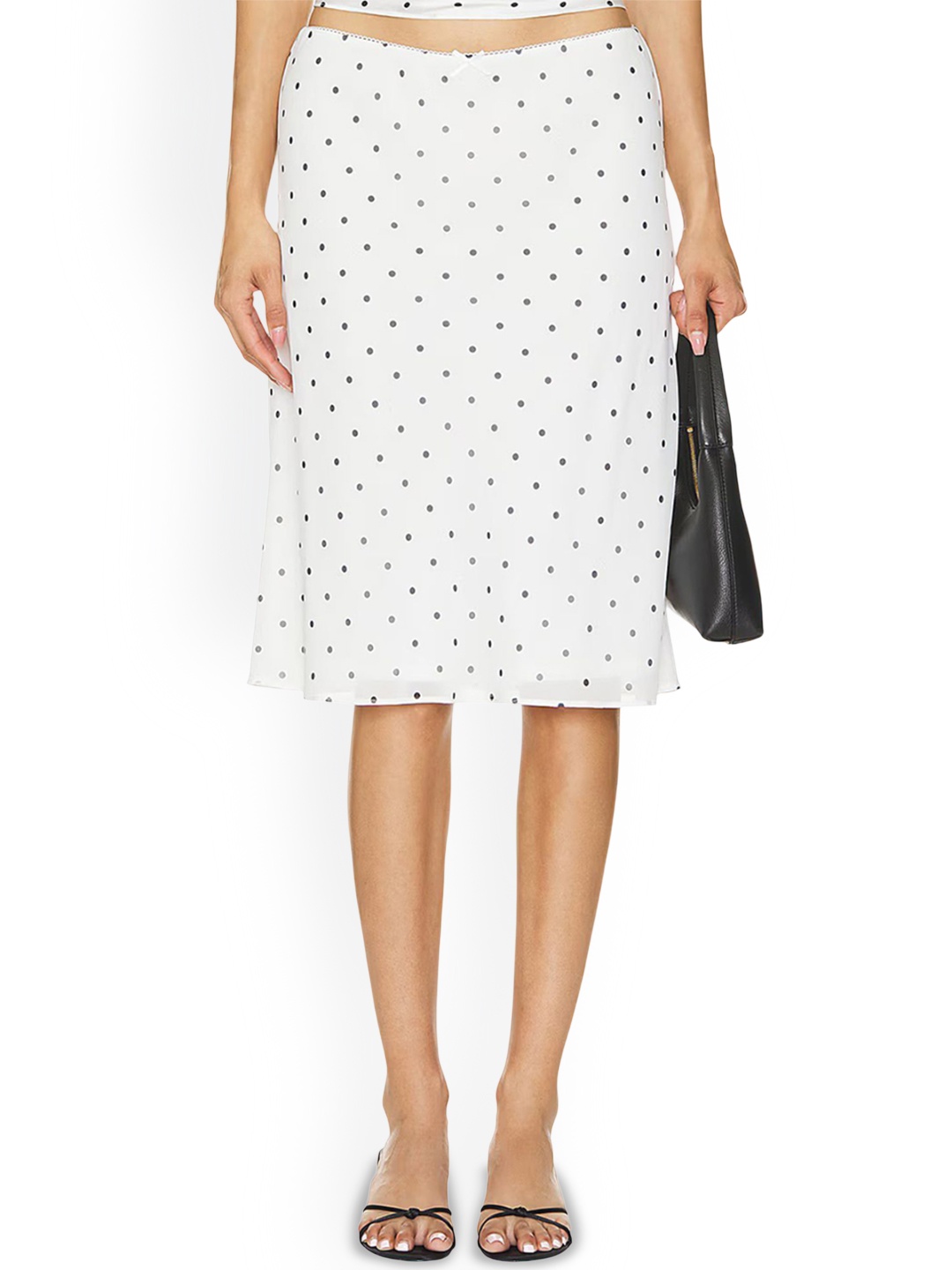 

LULU & SKY Polka Dots Printed A-Line Knee Length Skirt, White