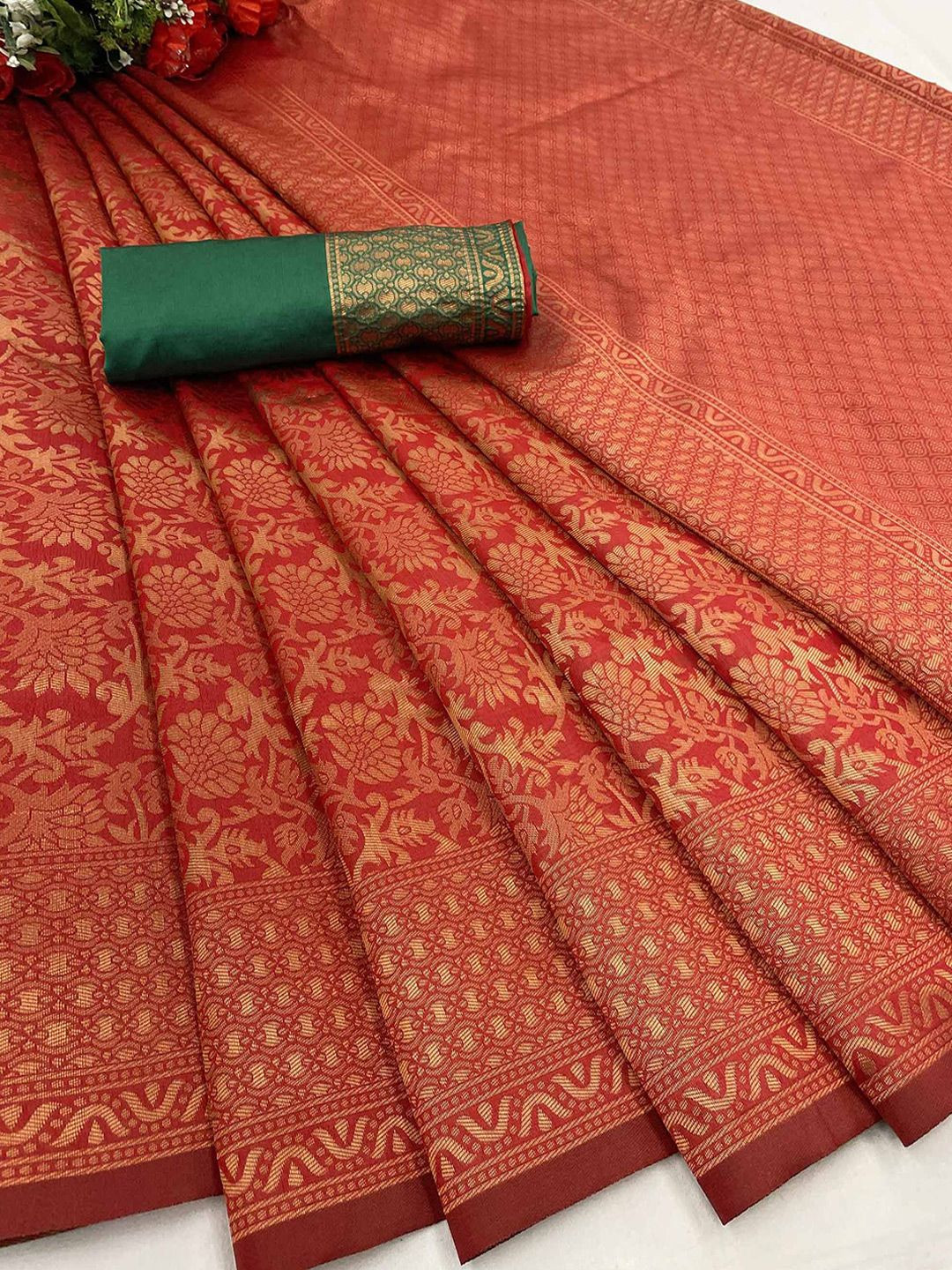 

Peachmode Woven Design Zari Pure Silk Banarasi Saree, Maroon