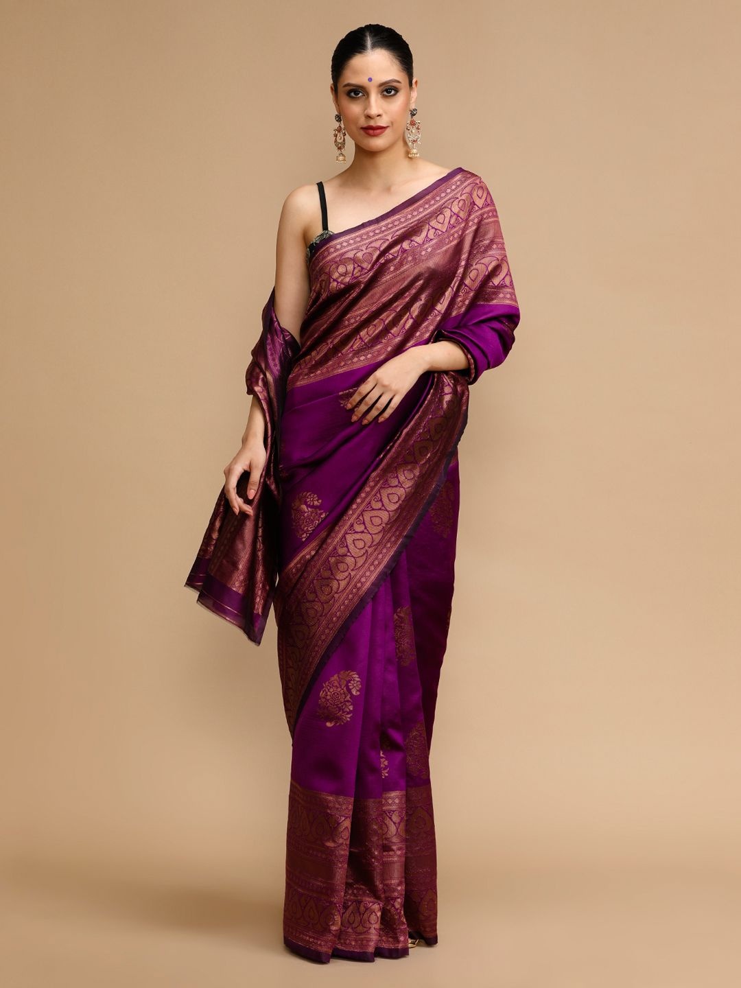 

House of Pataudi Woven Design Banarasi Saree With Unstitched Blouse, Purple
