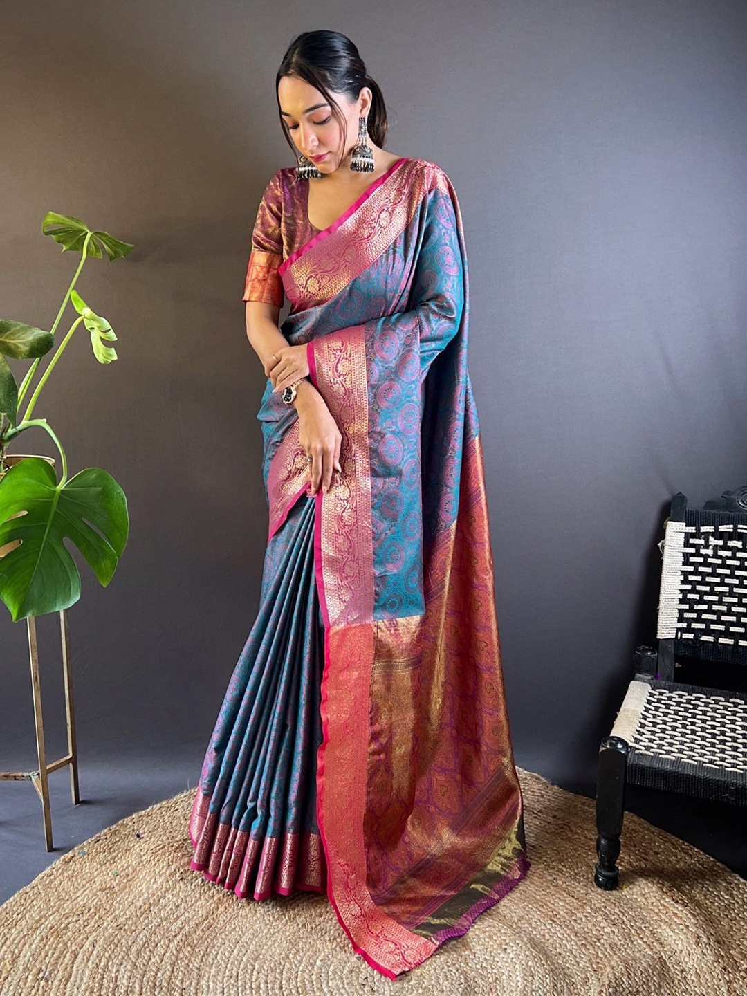 

Rangtulika Ethnics Woven Design Zari Silk Blend Saree, Blue
