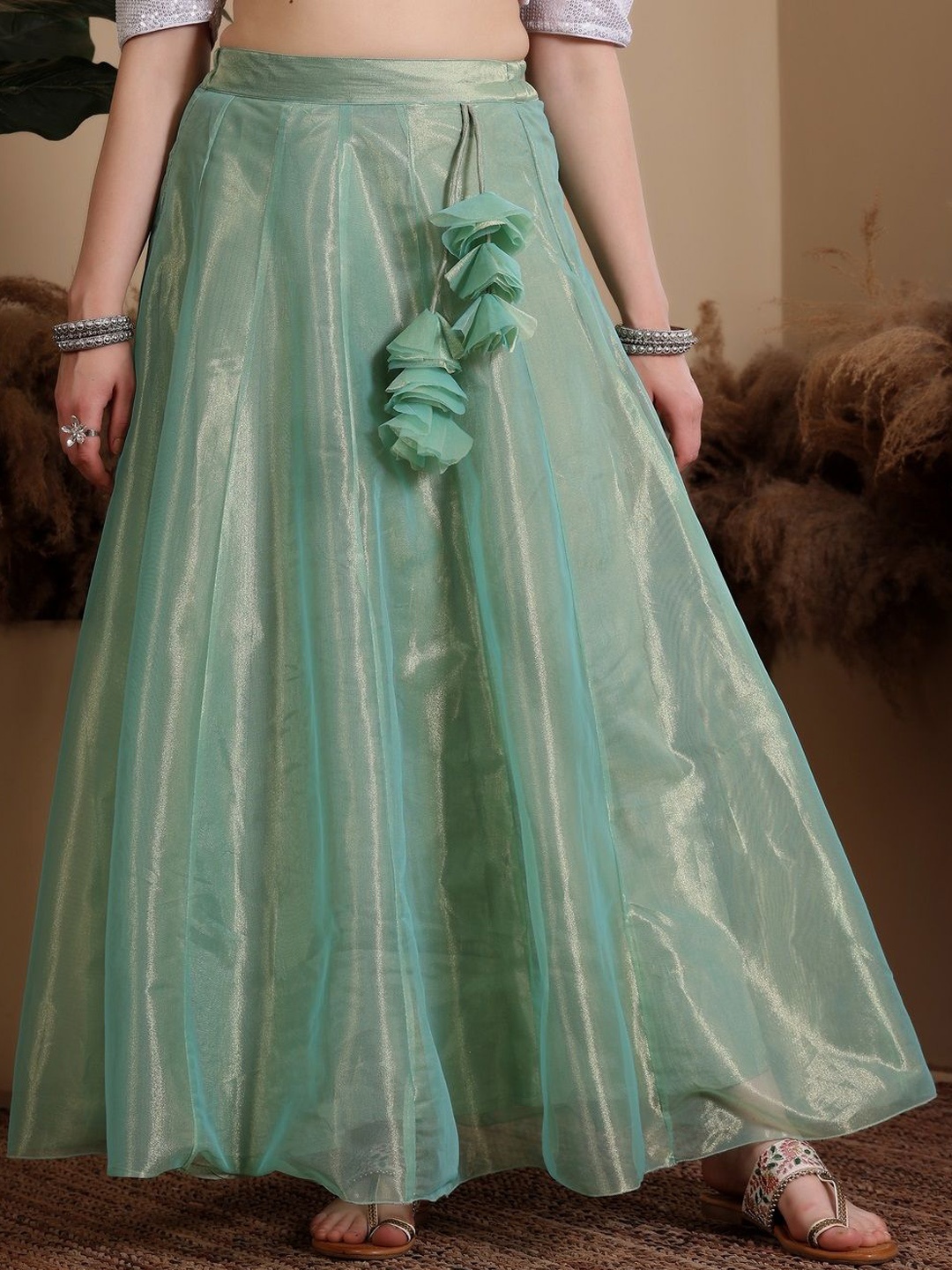 

Frolic Rolic Solid Organza Maxi Skirt, Sea green