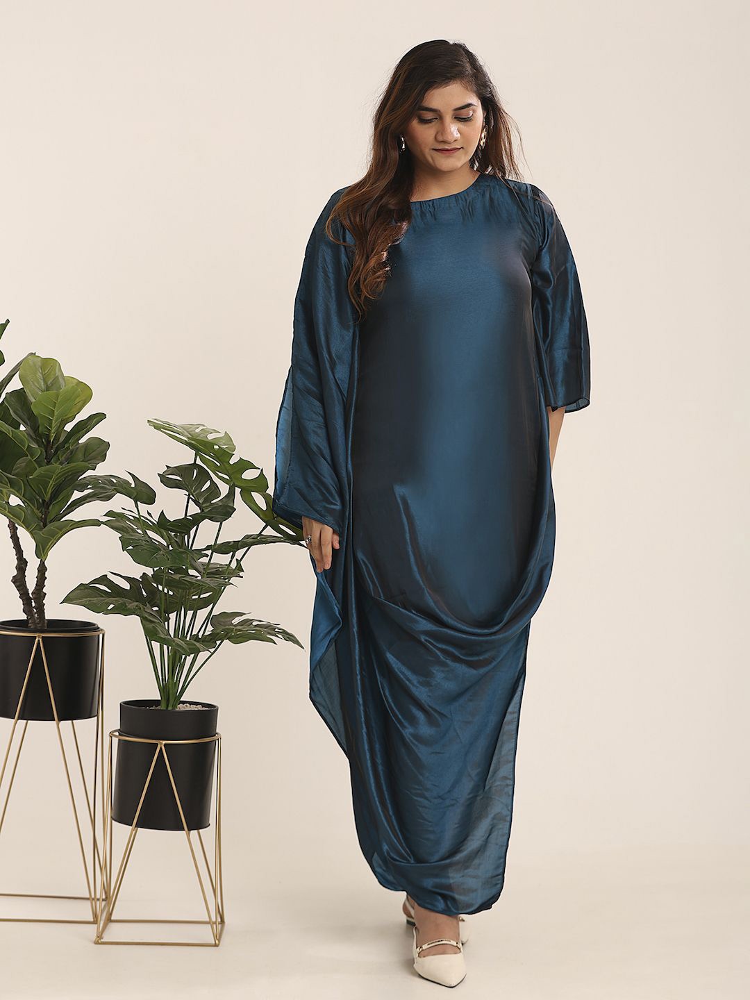 

THE BLESSED WARDROBE Women Round Neck Kaftan Maxi Dress, Turquoise blue