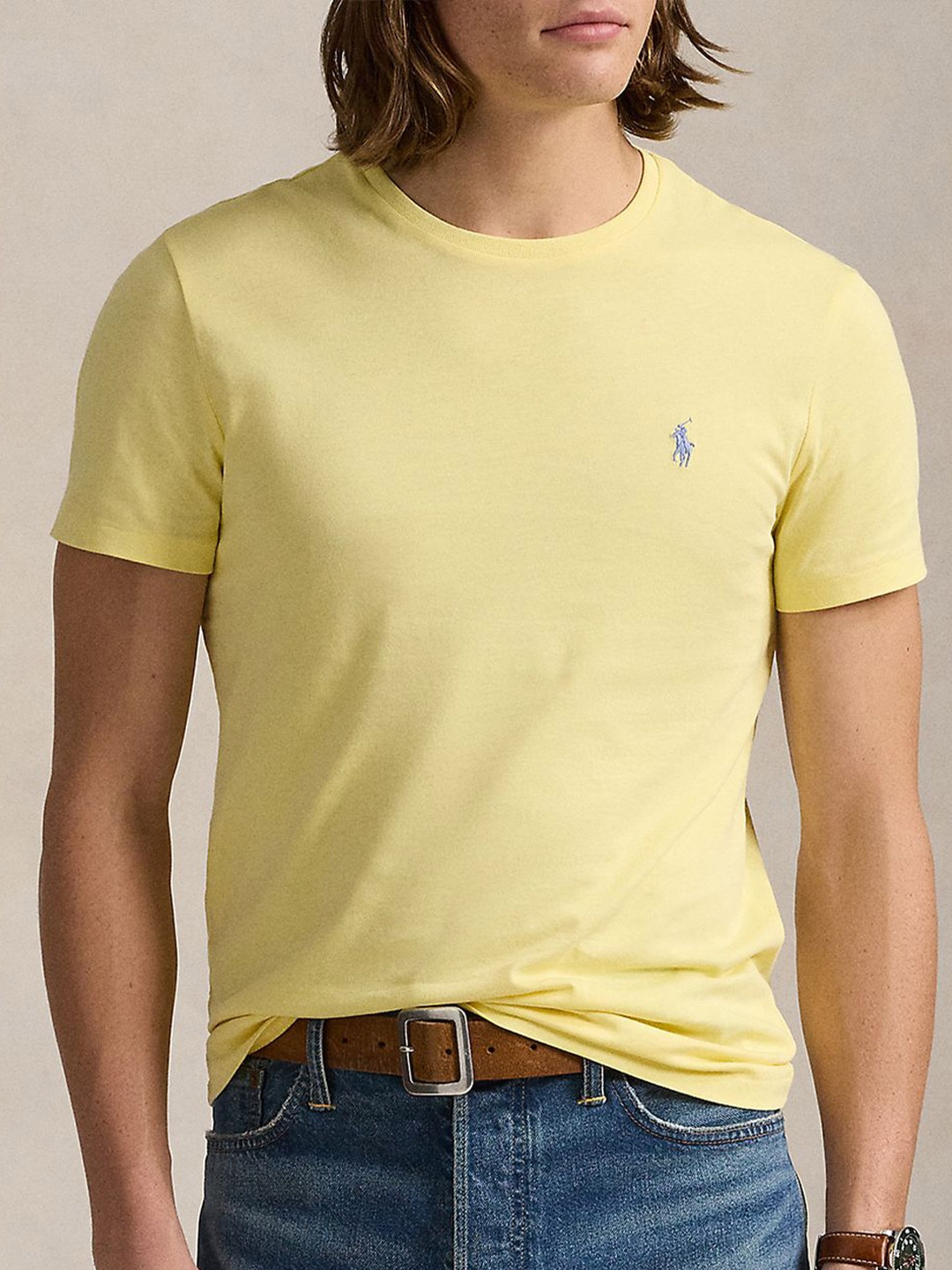 

Polo Ralph Lauren Men Solid Round Neck Cotton Slim Fit T-shirt, Yellow