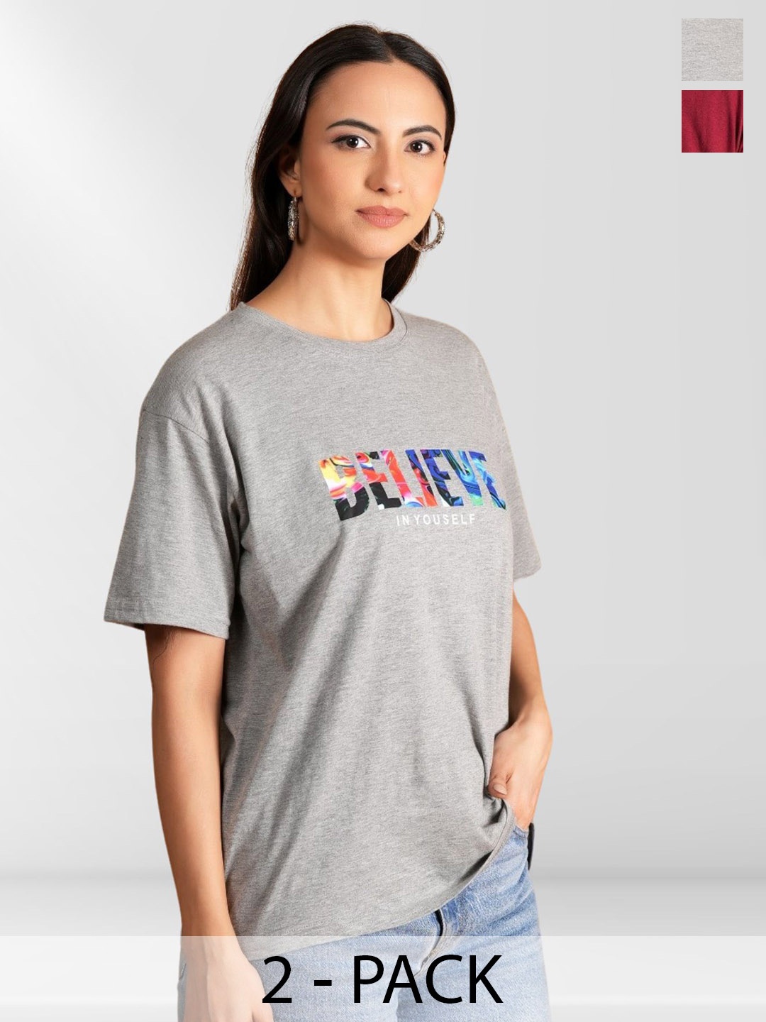 

BAESD Women Typography 2 Printed Extended Sleeves Applique T-shirt, Multi