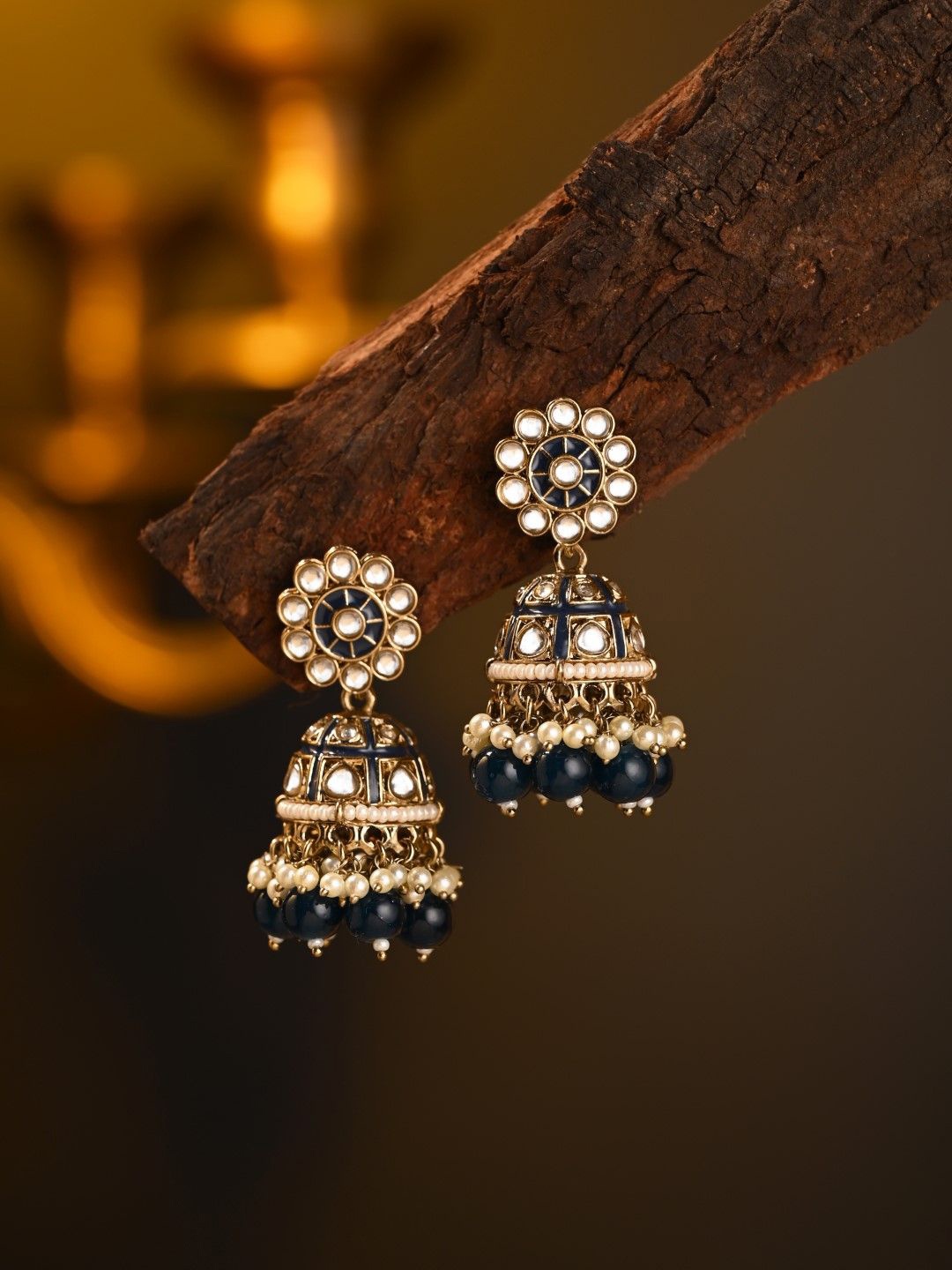 

Anvik Contemporary Jhumkas Earrings, Navy blue