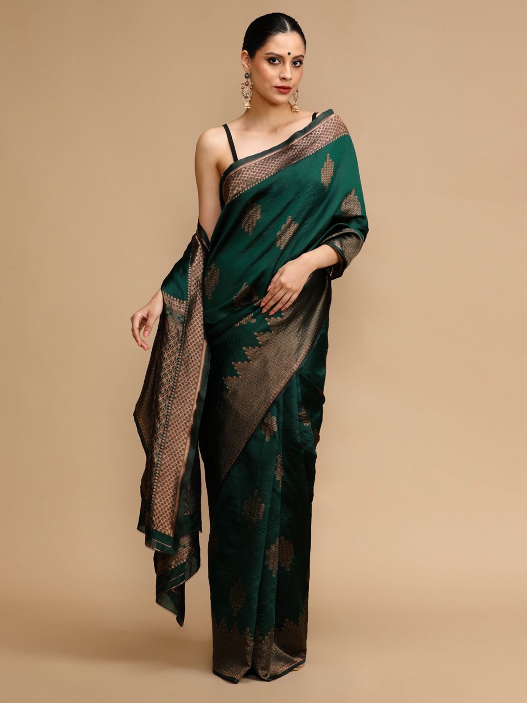 

House of Pataudi Ethnic Motifs Woven Design Zari Banarasi Saree, Green