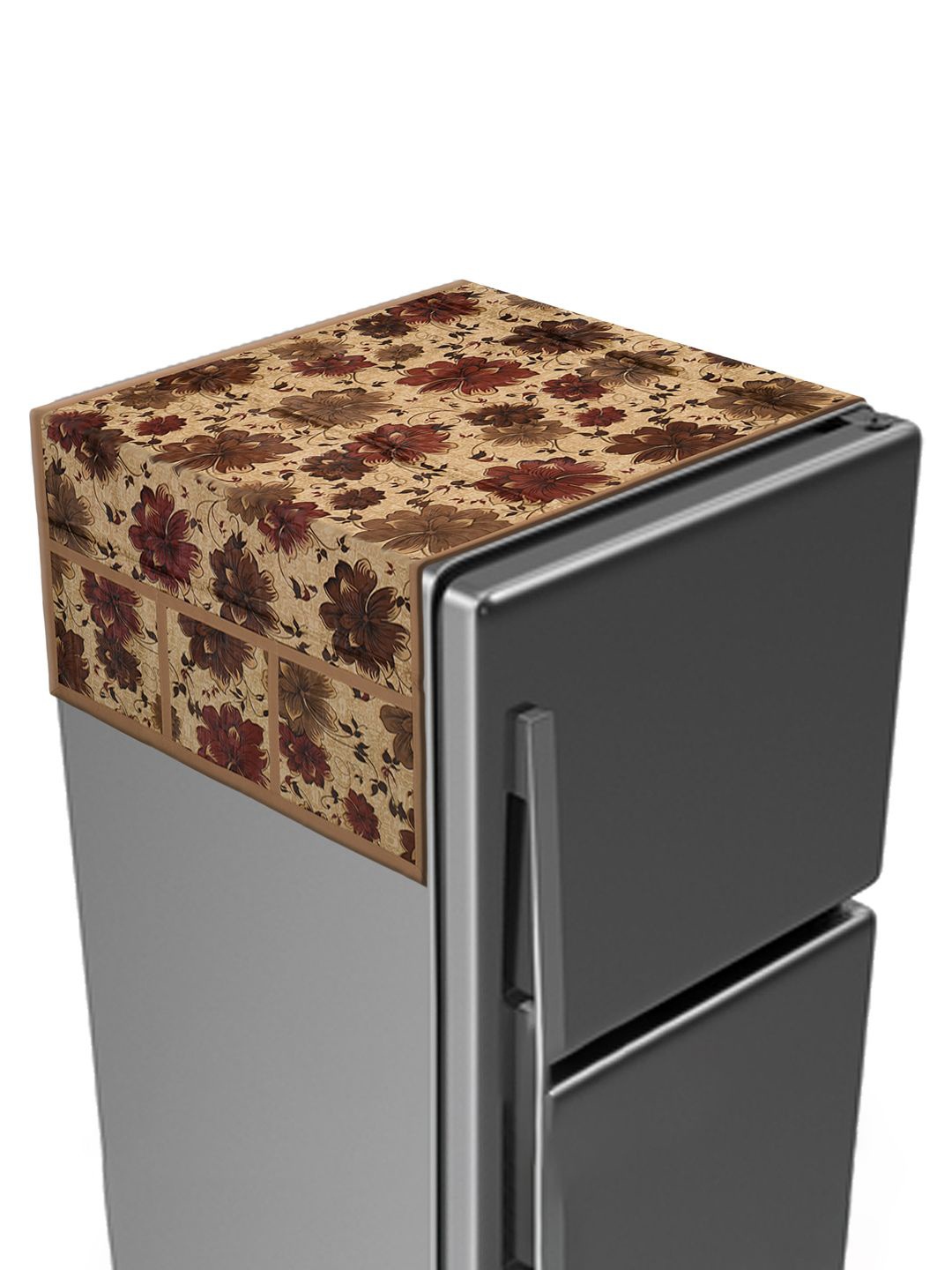 

Kuber Industries Beige Flower print PVC Fridge Top Cover With 6 Utility Side Pockets