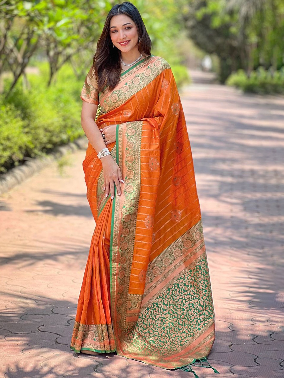 

Rangtulika Ethnics Woven Design Zari Paithani Saree, Orange