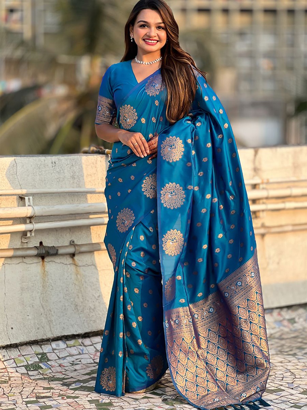 

all about you Woven Design Zari Banarasi Saree, Blue