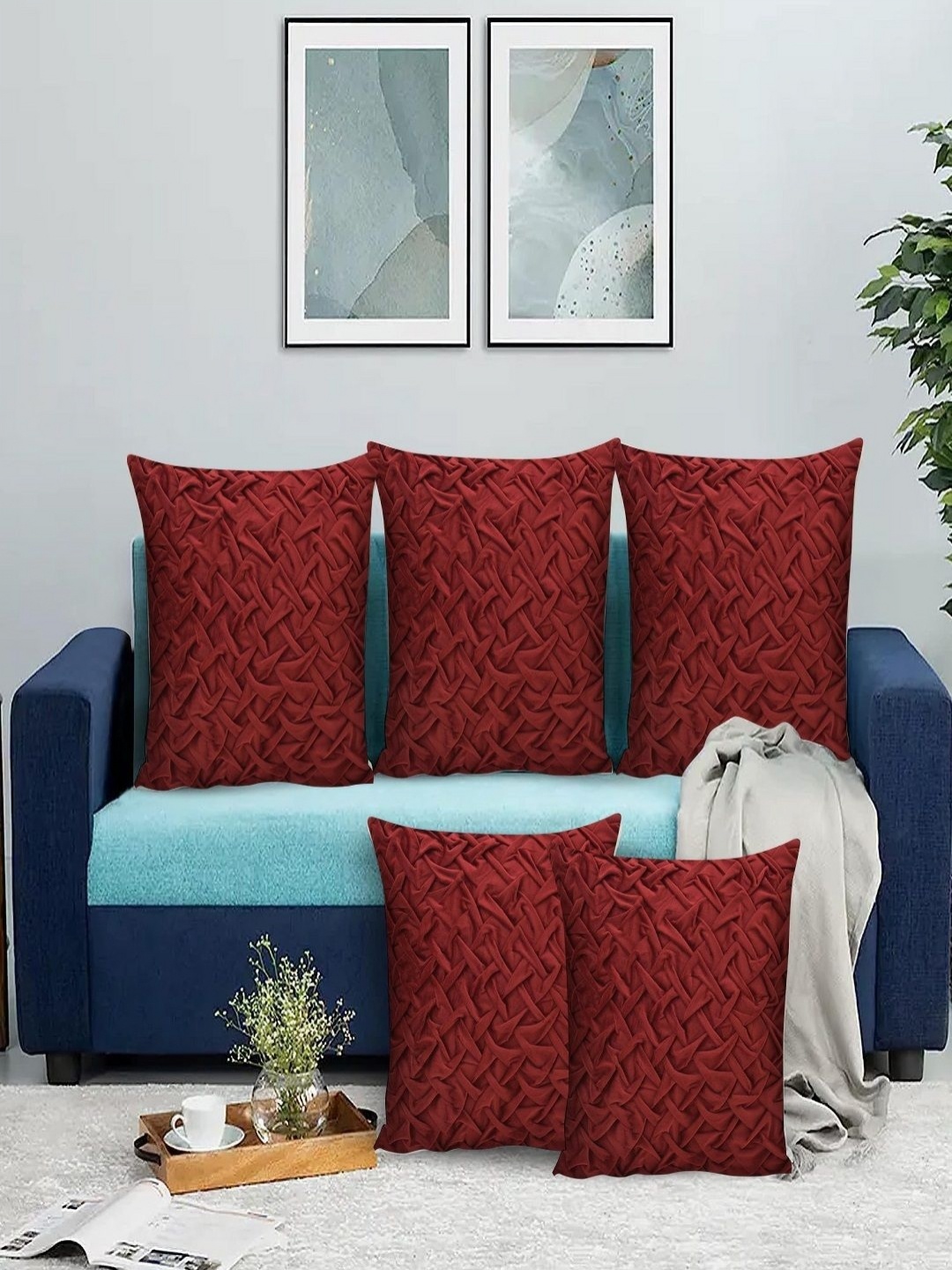 

Myntra Elegant Homes Coral Set of 5 Velvet Square Cushion Covers