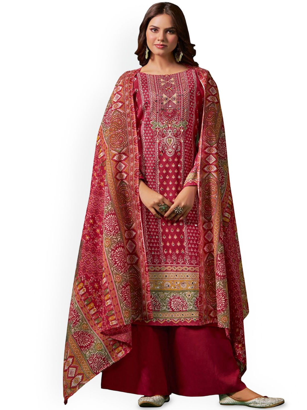 

DRAVINAM Trends Embroidered Thread Work Unstitched Dress Material, Pink