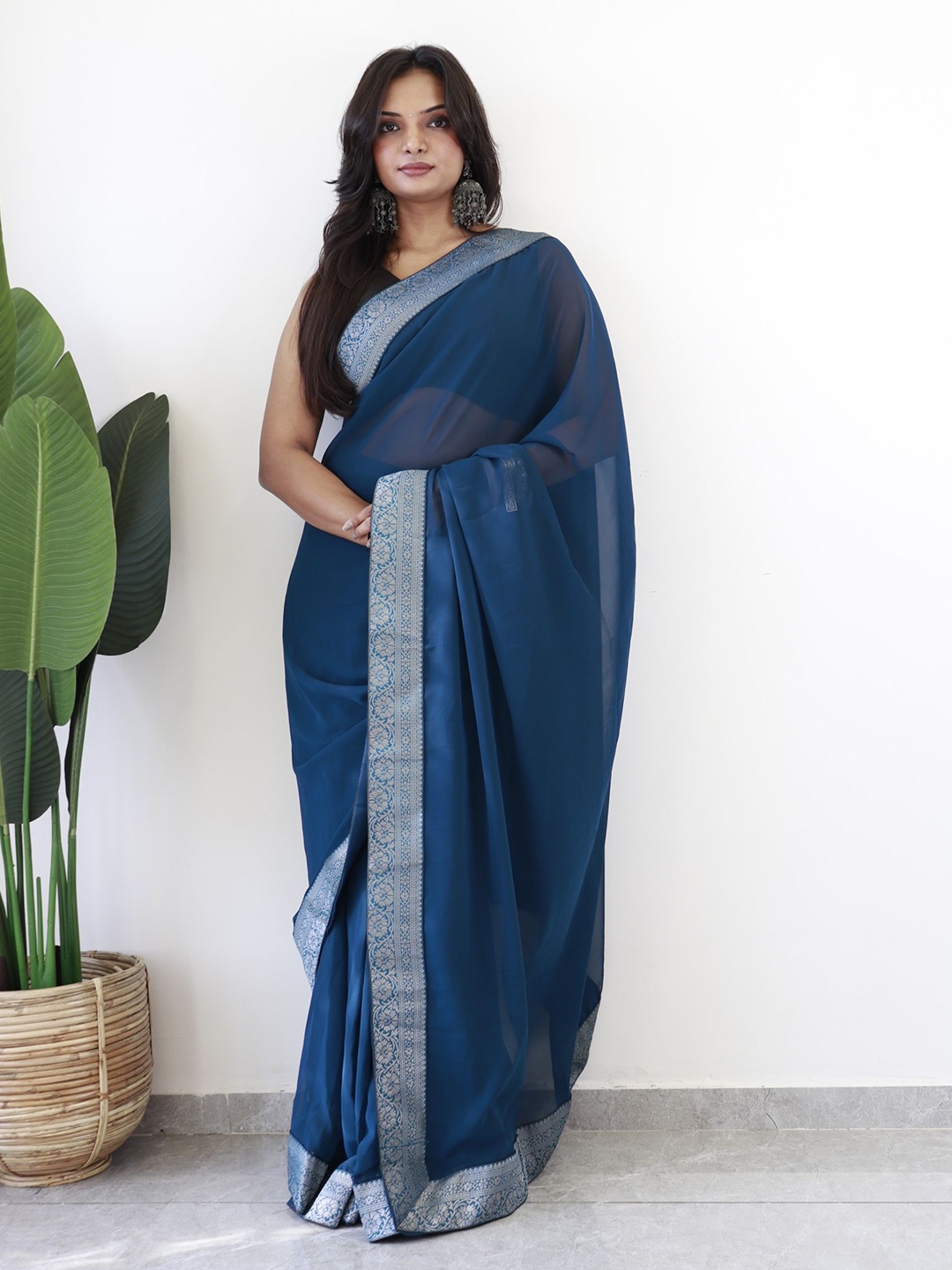 

LeeliPeeri Designer Ready To Wear Zari Saree, Teal
