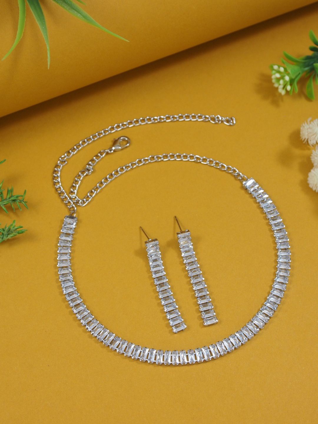 

I Jewels Silver-Plated American Diamond Studded Jewellery Set