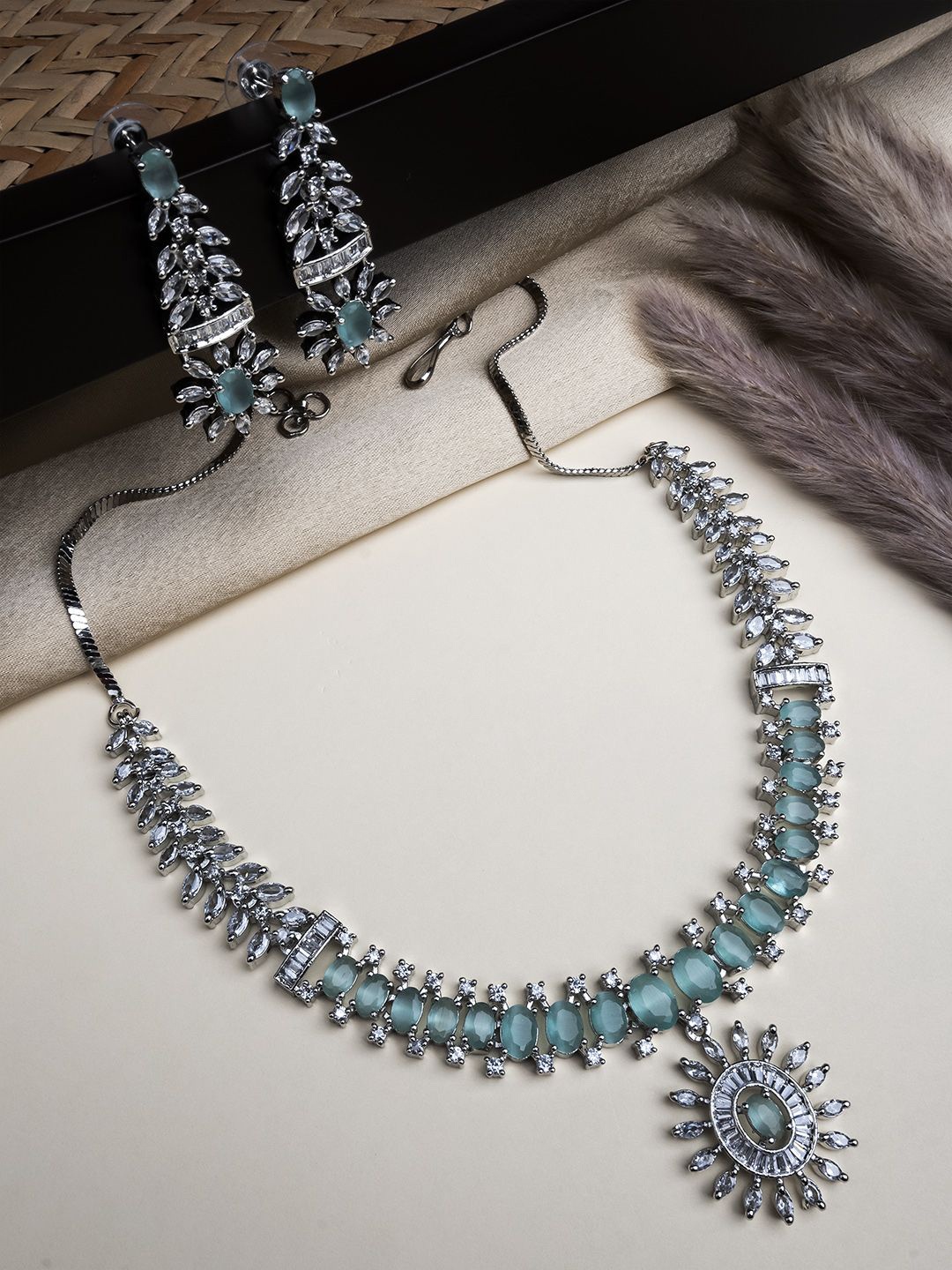 

StileAdda Silver-Plated American Diamond Studded Jewellery Set