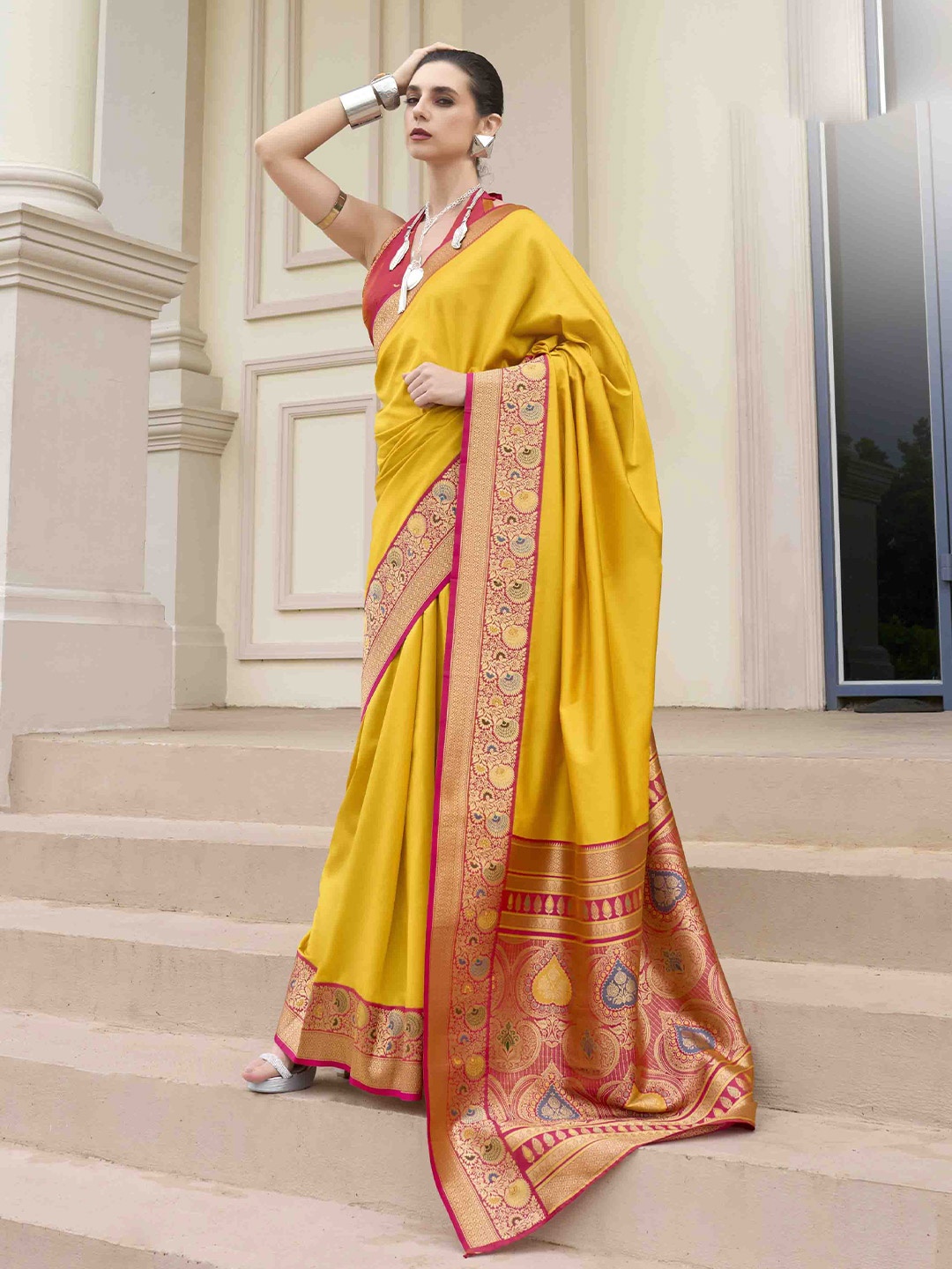 

Mitera Woven Design Zari Banarasi Saree, Yellow