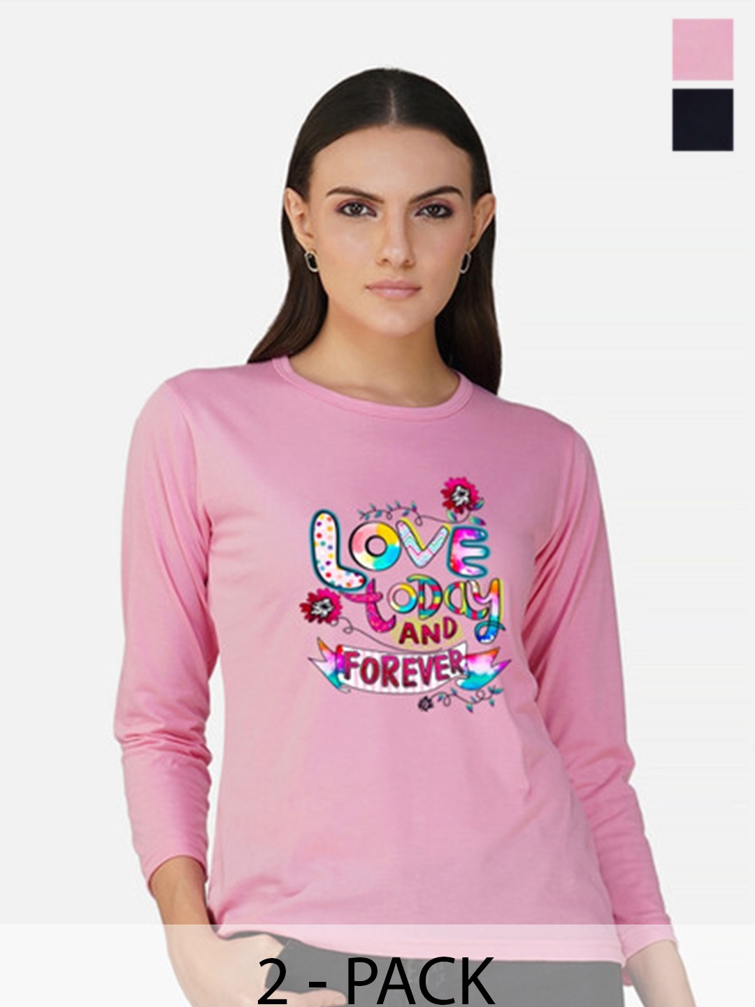 

Metronaut Women 2 Printed Bio Finish Applique T-shirt, Pink