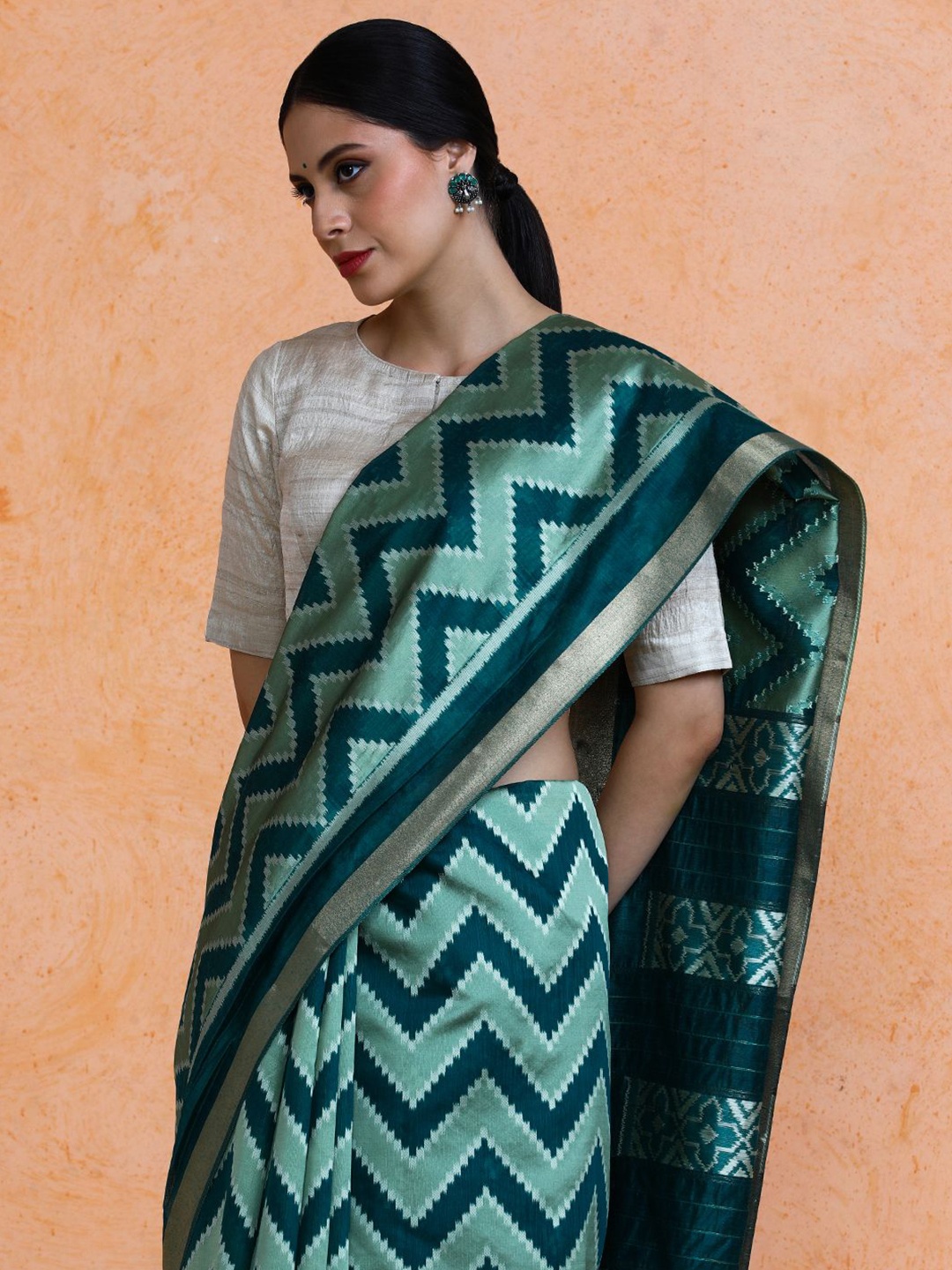 

SARHA Woven Design Chanderi Cotton Saree With Unstitched Blouse Piece, Blue