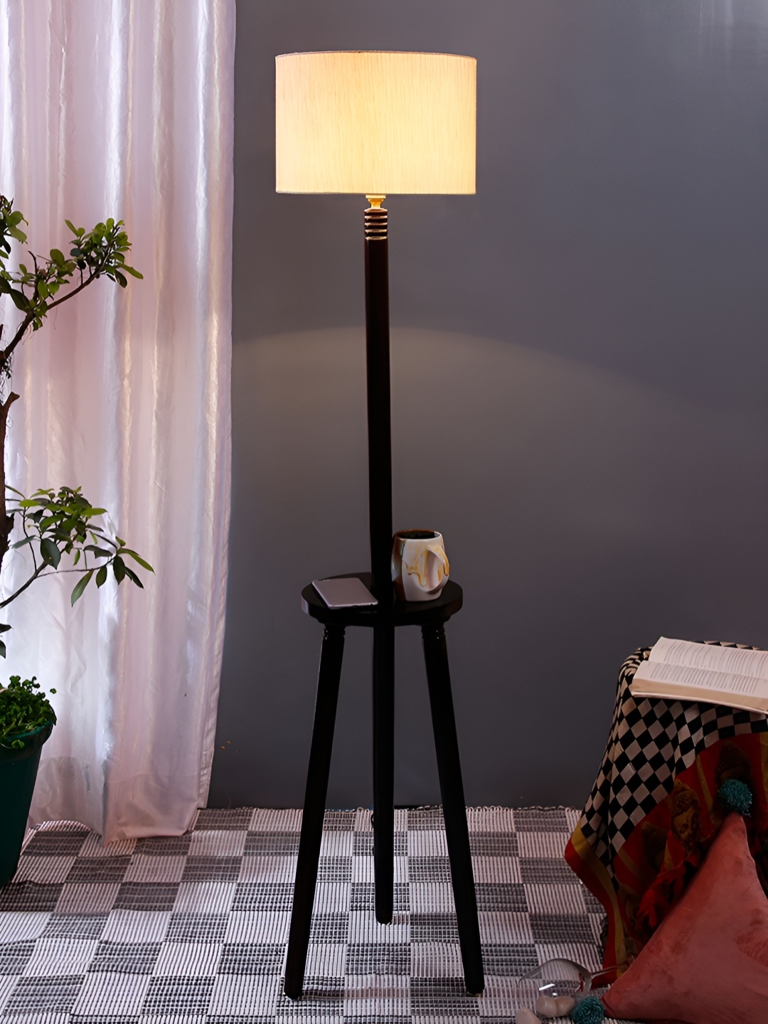 

Devansh Brown & Off White Cylinder Shaped Wooden Floor Lamp