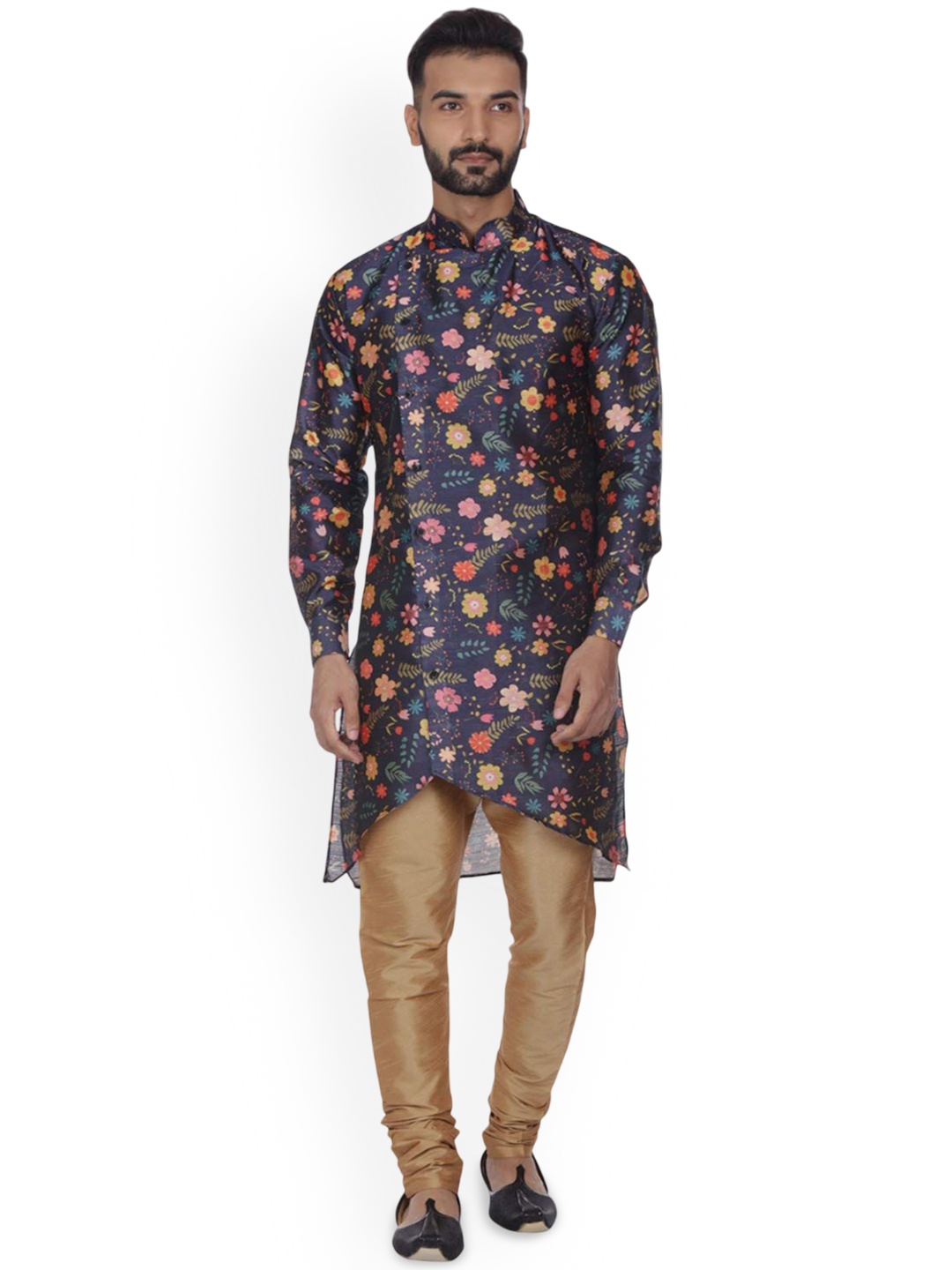 

VEERA PARIDHAAN Men Floral Printed Regular Kurta with Churidar, Blue