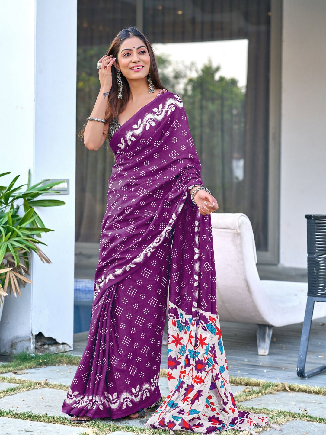 

Anouk Polka Dots Printed Pure Cotton Saree, Purple