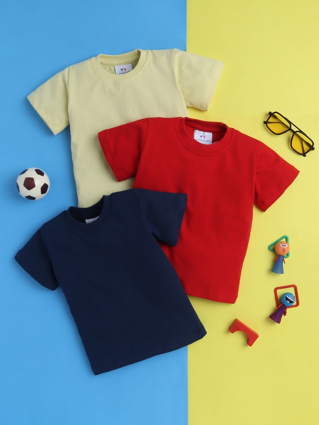 

Knitting Doodles Boys Pack of 3 Solid Round Neck Cotton T-shirts, Beige