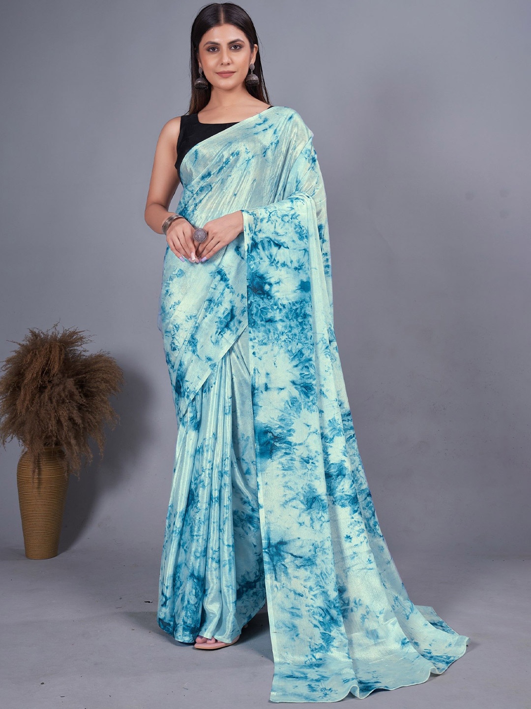 

LeeliPeeri Designer Art Silk Tie and Dye Ready to Wear Saree, Blue