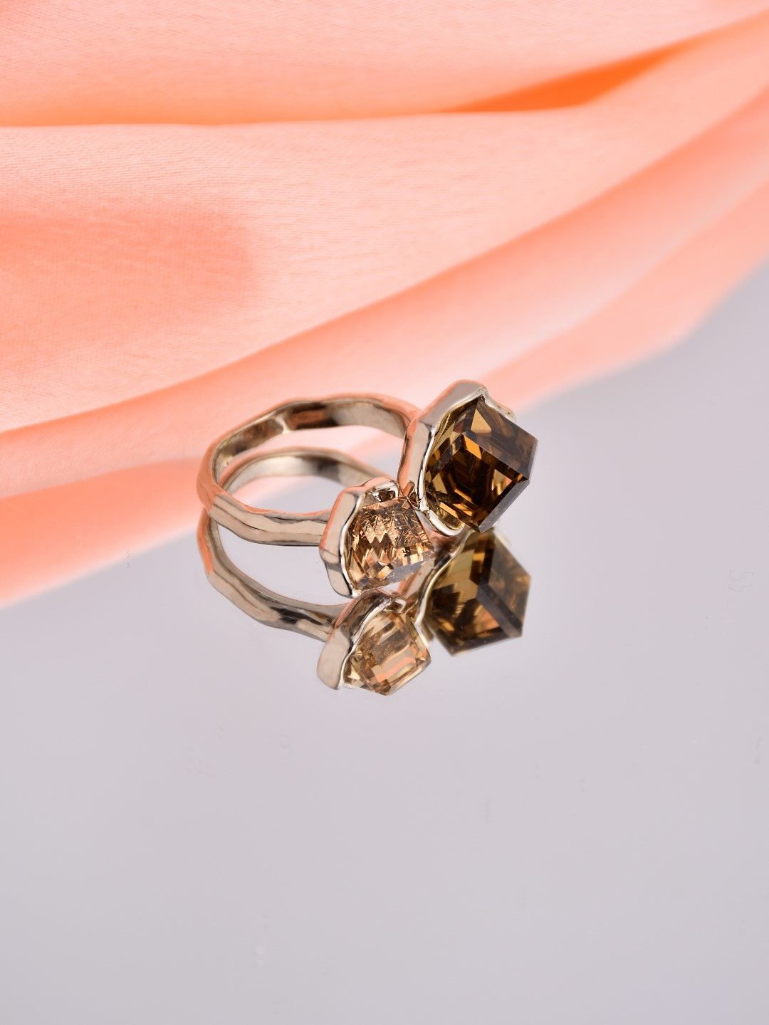 

Reenisaa Gold-Plated Cubic-Zirconia-Studded Adjustable Finger Ring