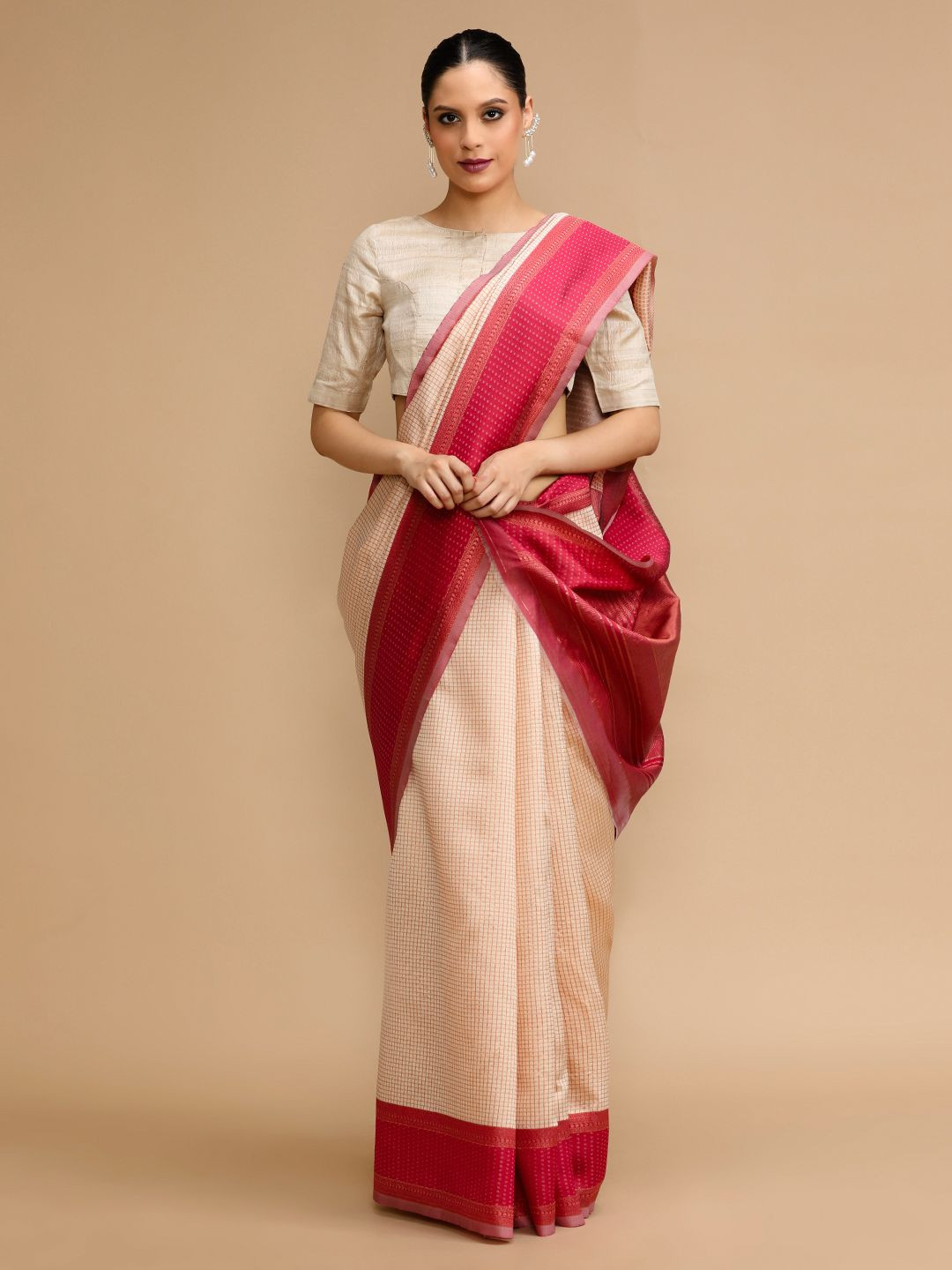 

House of Pataudi Woven Design Banarasi Saree, Cream