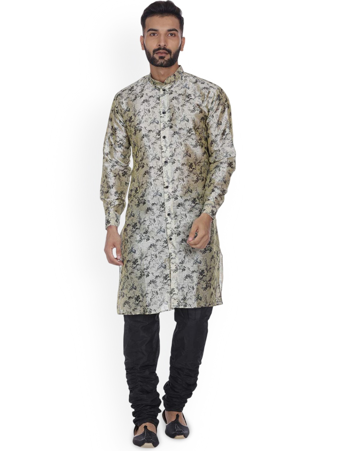 

VEERA PARIDHAAN Men Floral Printed Regular Kurta with Churidar, Beige