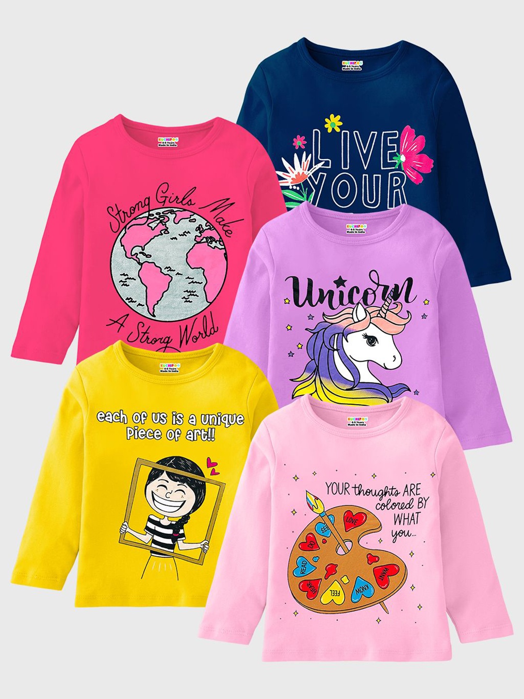 

KUCHIPOO Girls 5 Printed Applique T-shirt, Multi