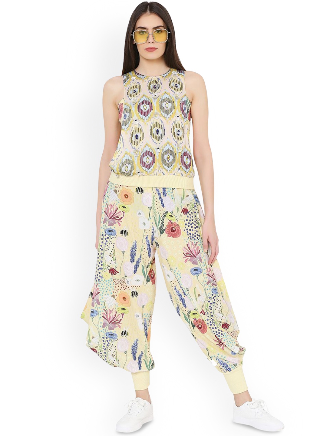 

PS PRET BY PAYAL SINGHAL Printed Round Neck Top With Trousers Co-Ords Set, Yellow