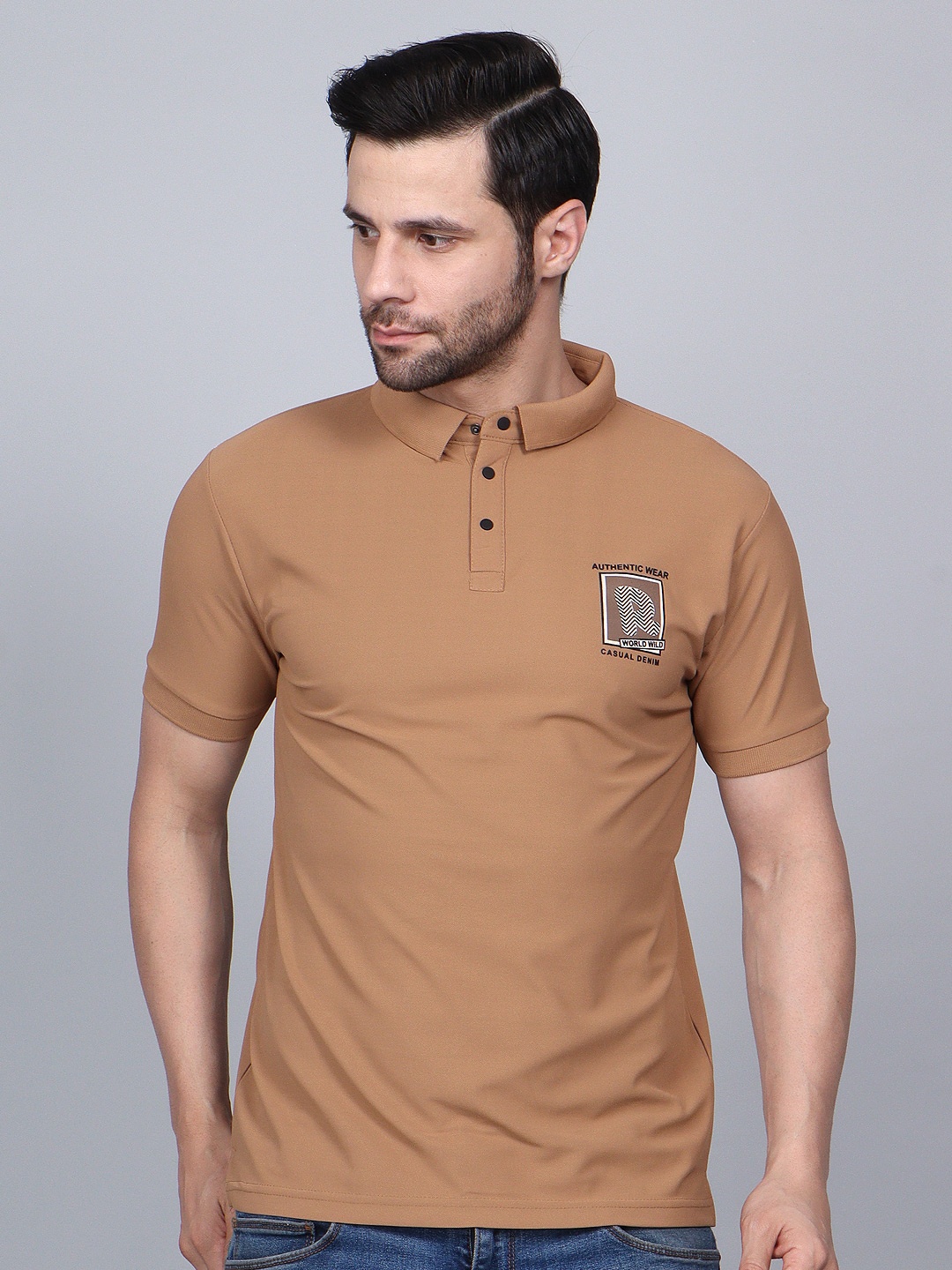 

Fitcore Men Dri-FIT Solid Polo Collar T-shirt, Brown