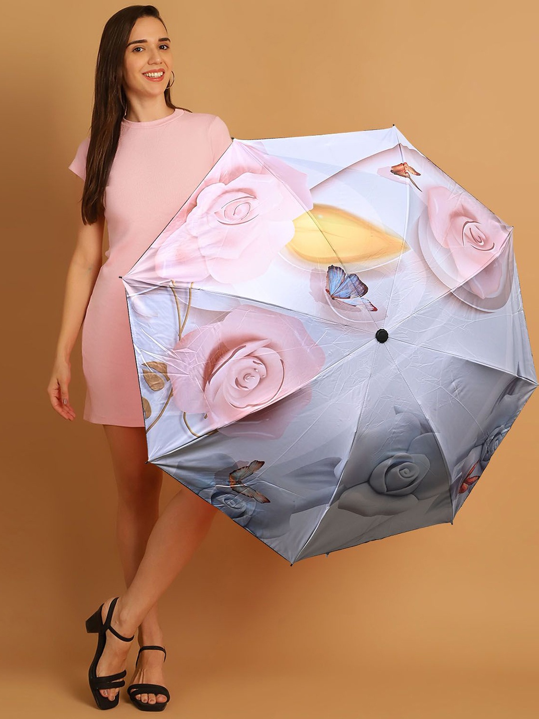 

LOOM LEGACY Manual 3 Fold Floral Umbrellas, Pink