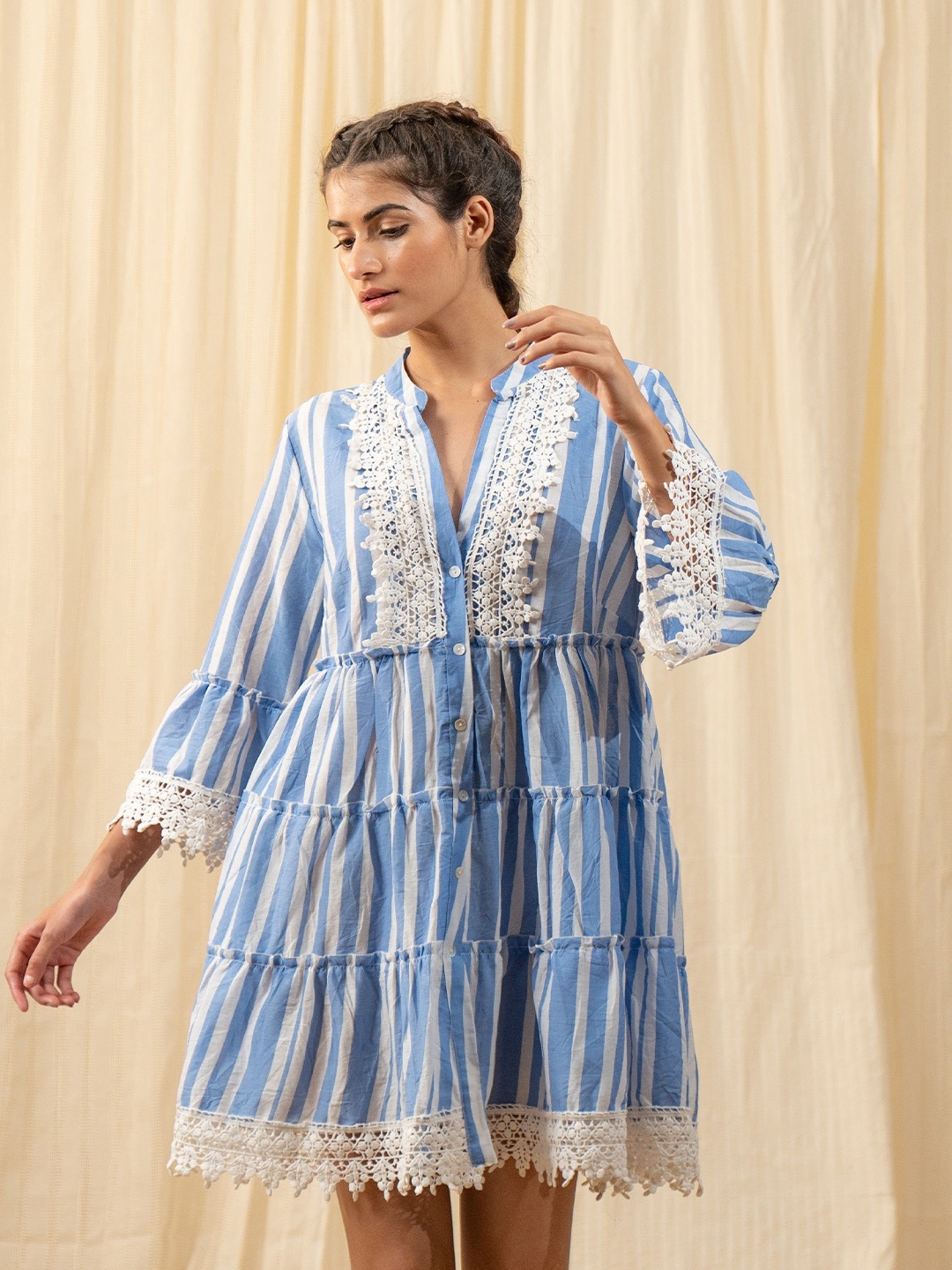 

Label Reyya Women Striped A-Line Dress, Blue