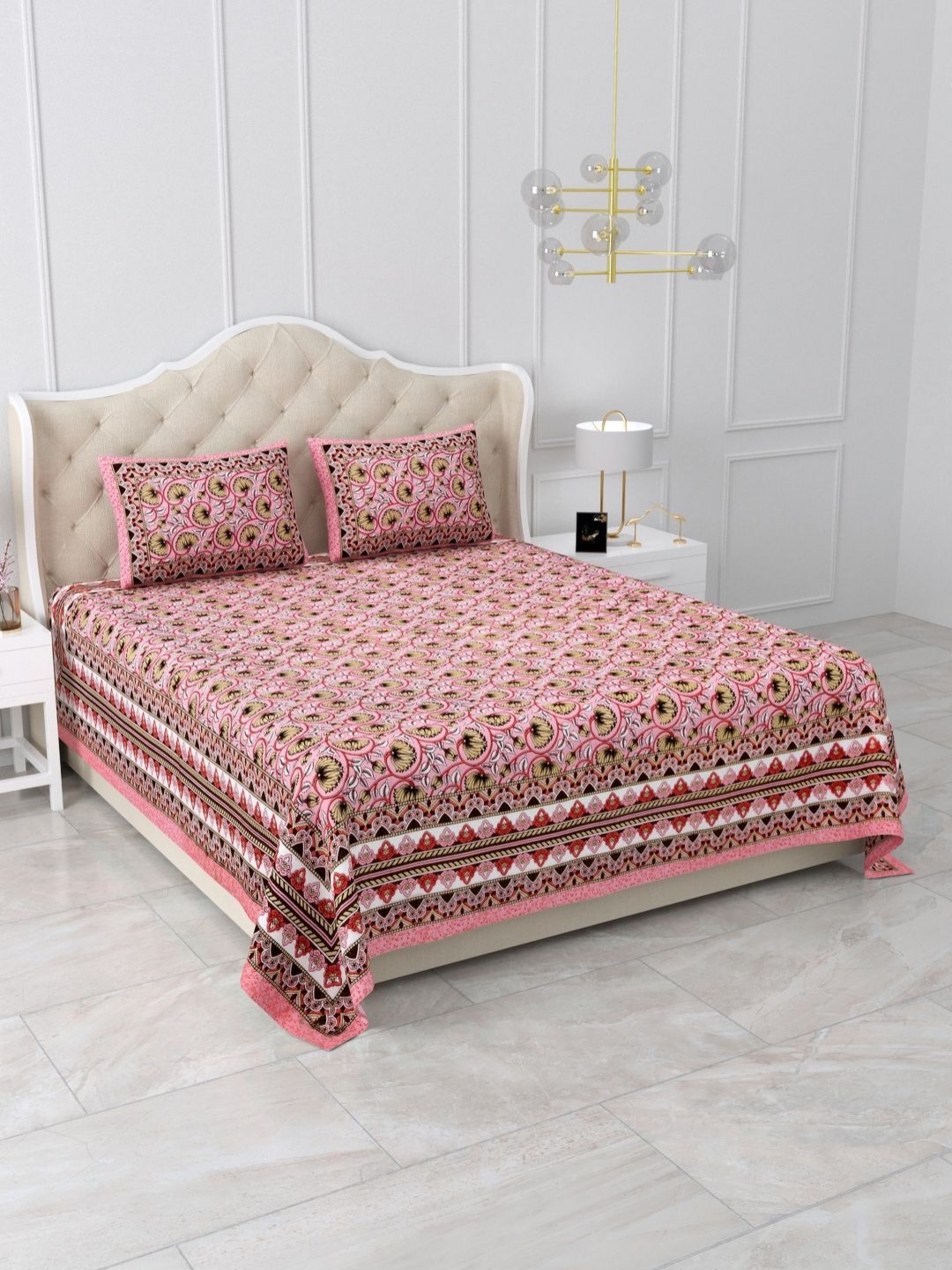 

Qfab Pink Floral 144 TC Queen Bedsheet with 2 Pillow Covers