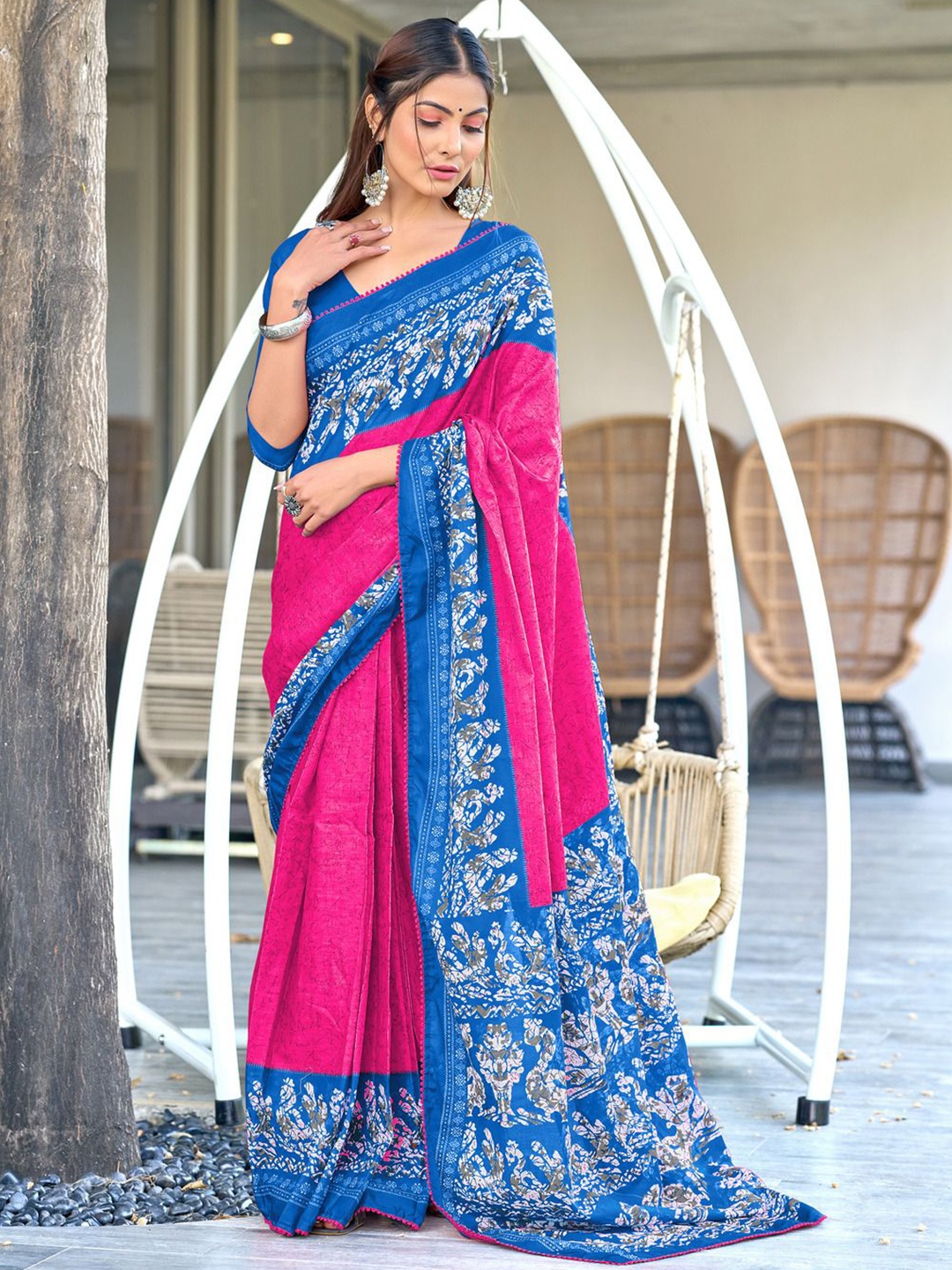 

Anouk Ethnic Motifs Printed Pure Cotton Saree, Pink