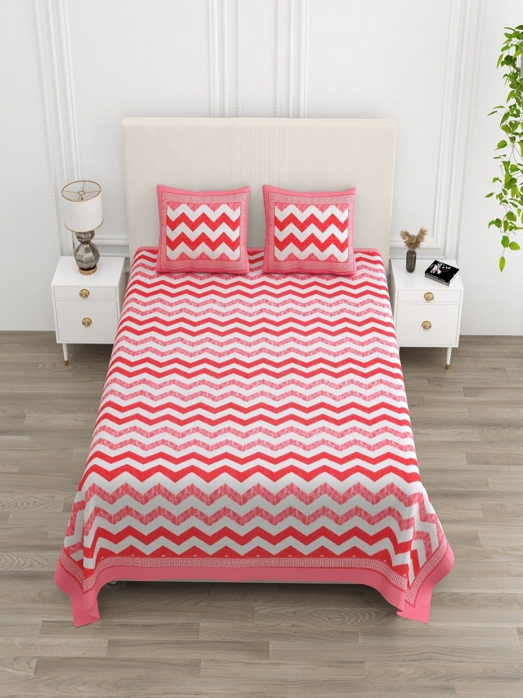 

tundwal's White & Pink Floral 210 TC Cotton King Bedsheet Set 2.2 m x 2.74 m
