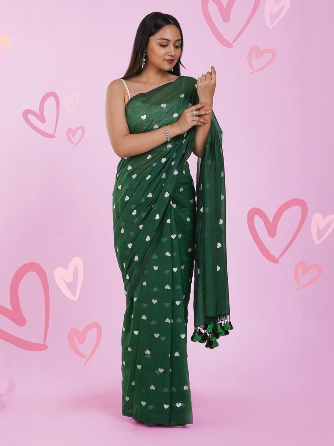 

Ruuprekha Geometric Printed Pure Cotton Saree, Green