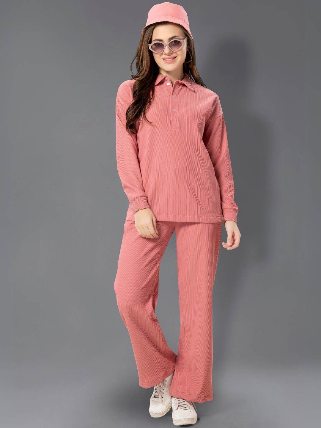 

cherrylavish Drop Shoulder Sleeves Shirt With Trousers, Pink