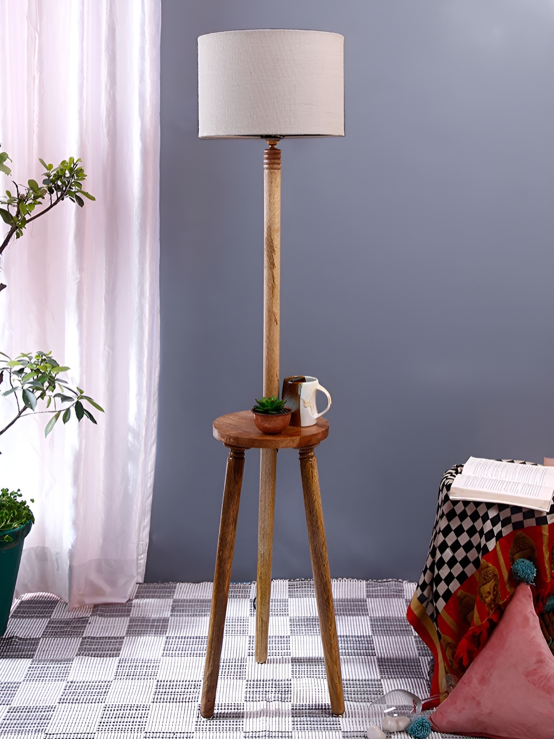 

Devansh White And Brown Jute Drum Wooden floor Lamp