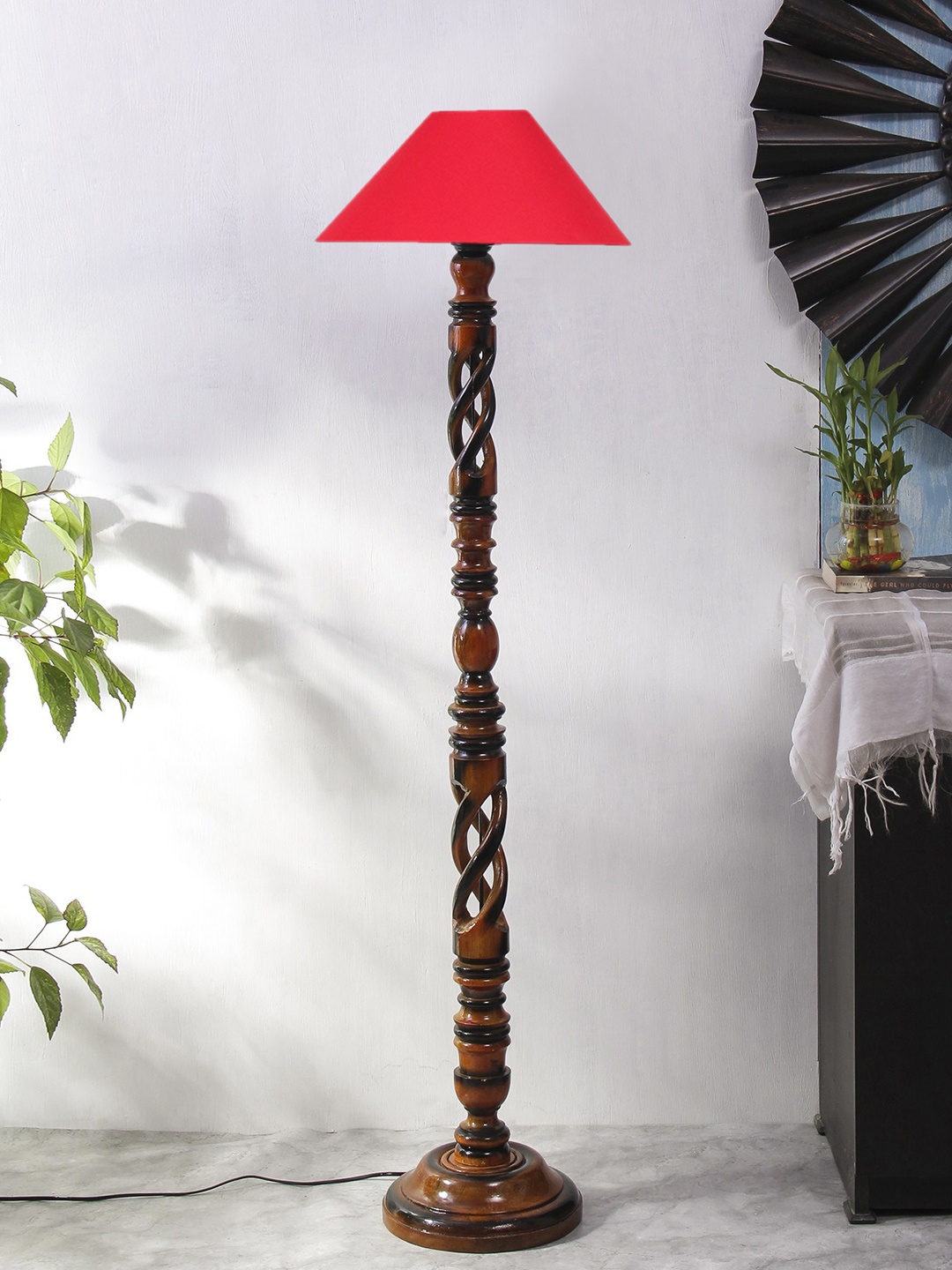 

Devansh Brown & Red Wooden Floor Lamp With Shade