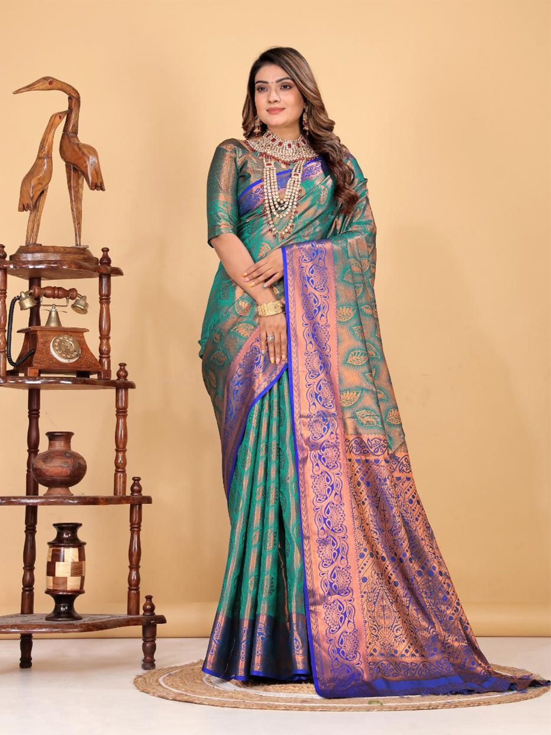 

jayant creation Woven Design Zari Banarasi Saree, Sea green