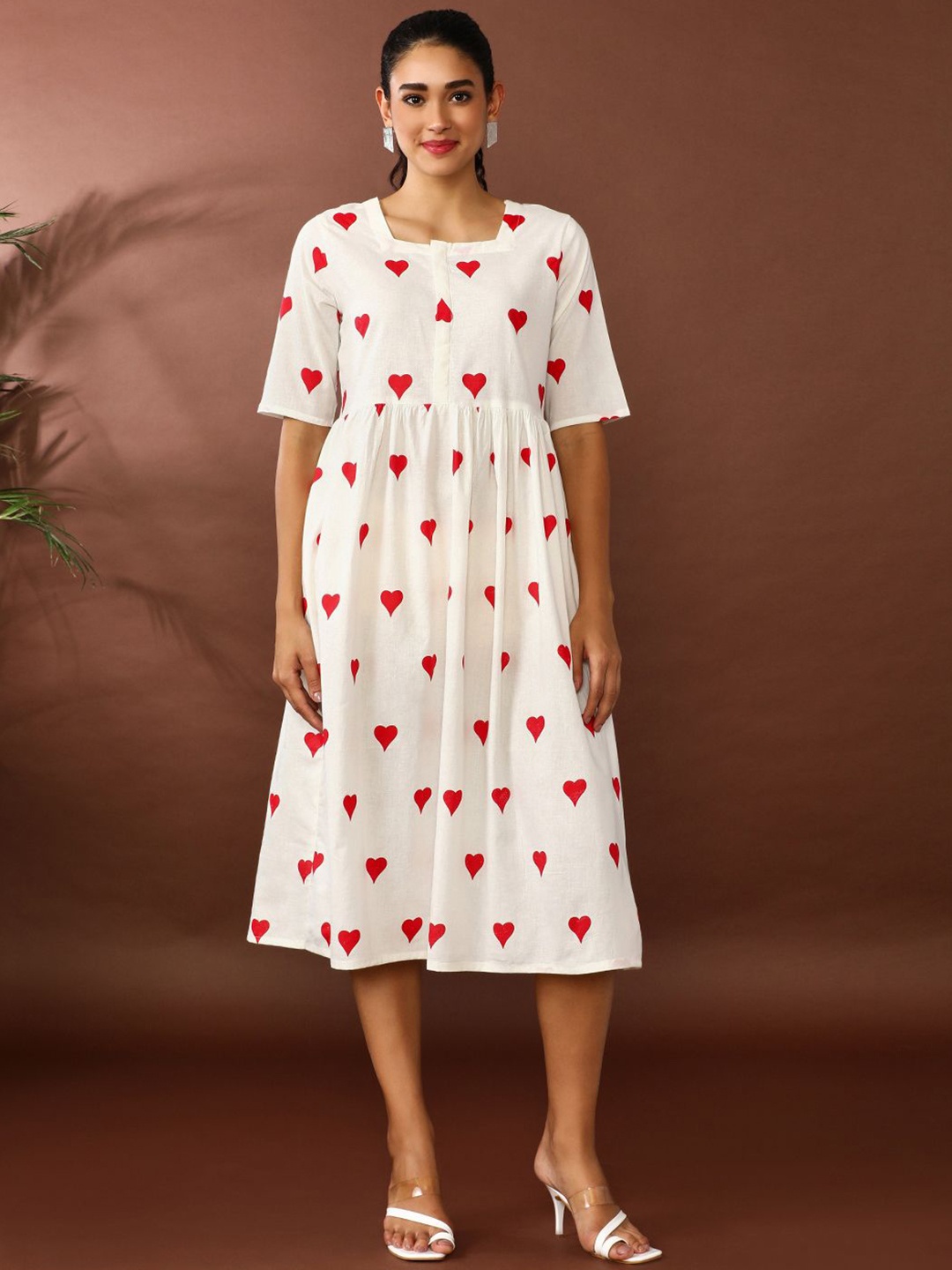 

Jaipur Kurti Printed A-Line Pure Cotton Ethnic Dress, White